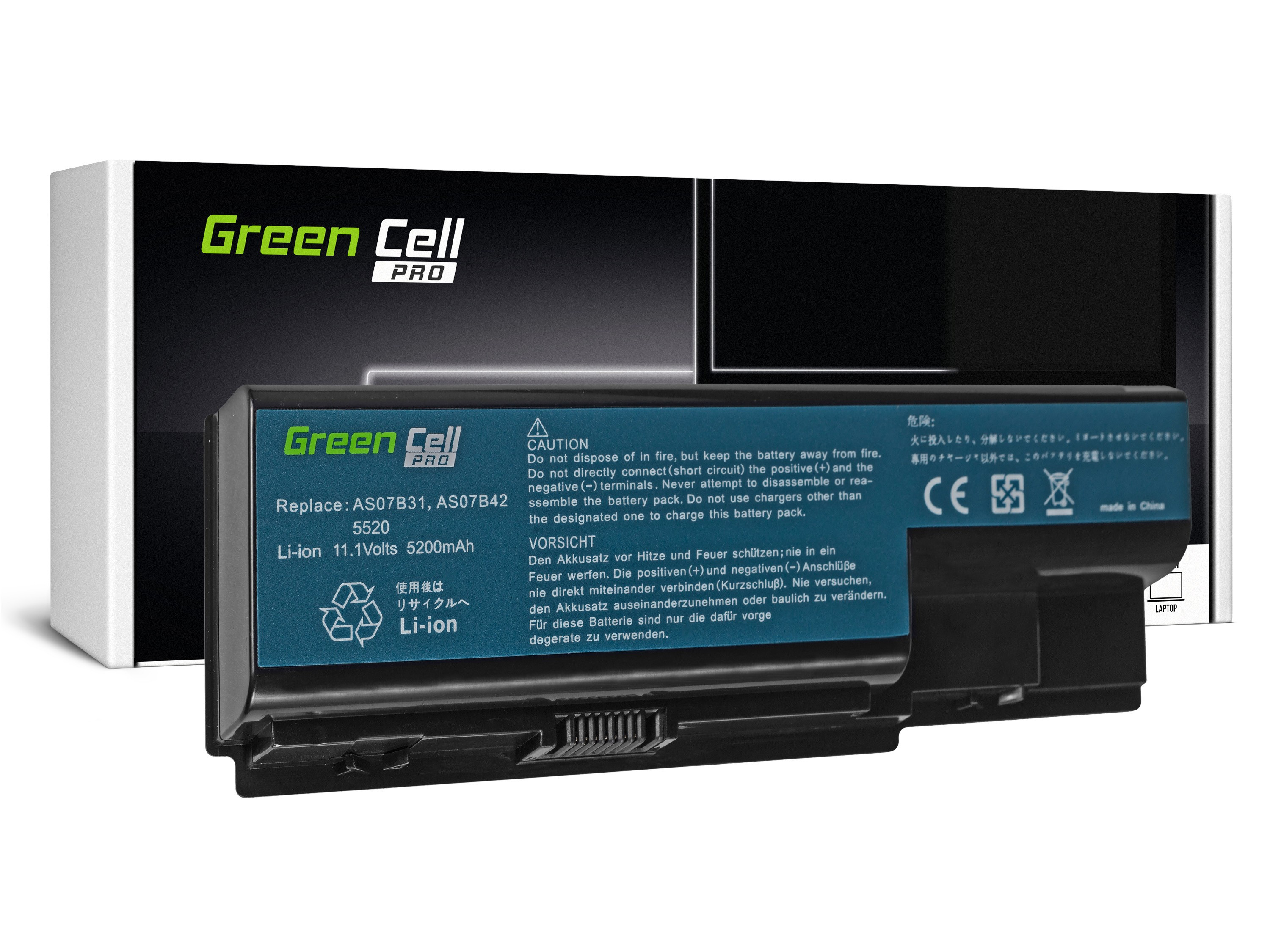 Green Cell AC03PRO Baterie Acer AS07B31 AS07B41 AS07B51 do Acer Aspire 5220 5520 5720 7720 7520 5315 5739 6930 5739G 5200mAh Li-ion
