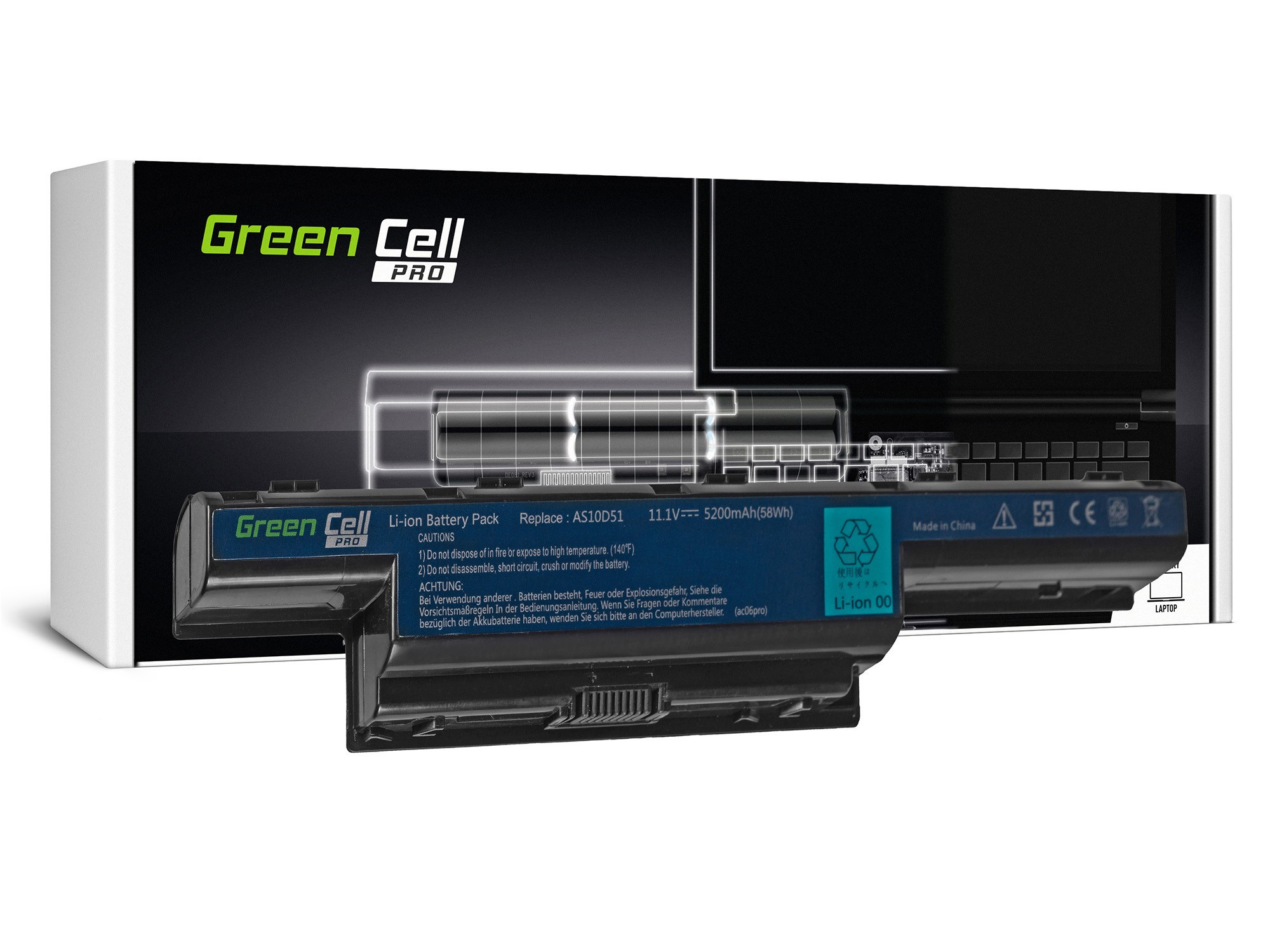 **Green Cell AC06PRO Baterie Acer AS10D31/AS10D3E/AS10D41/AS10D51/AS10D56/AS10D61/AS10D71 5200 mAh Li-ion