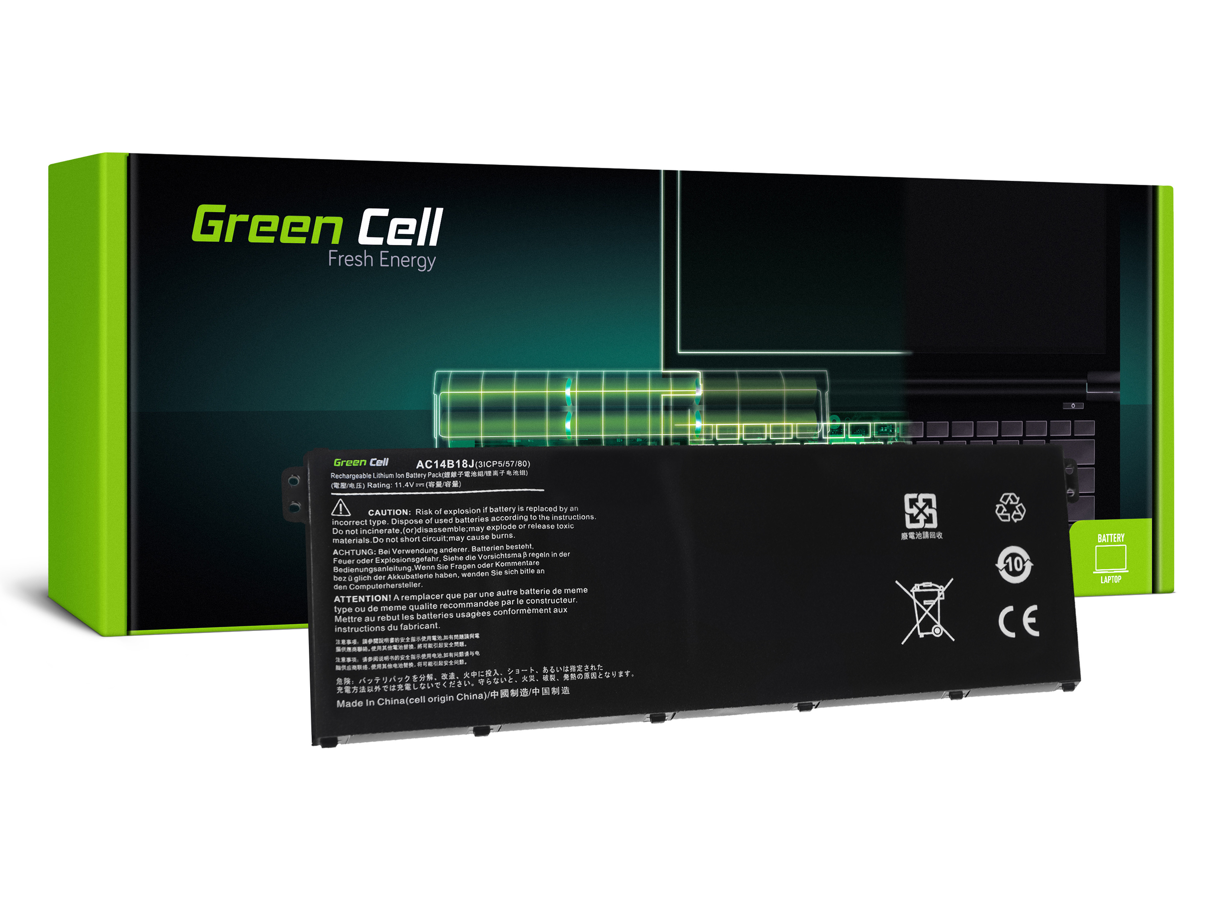*Green Cell AC52 Baterie Acer AC14B13J/AC14B18J/AC14B3K/AC14B8K/AC14B13K/AC14B18K 2200mAh Li-Pol