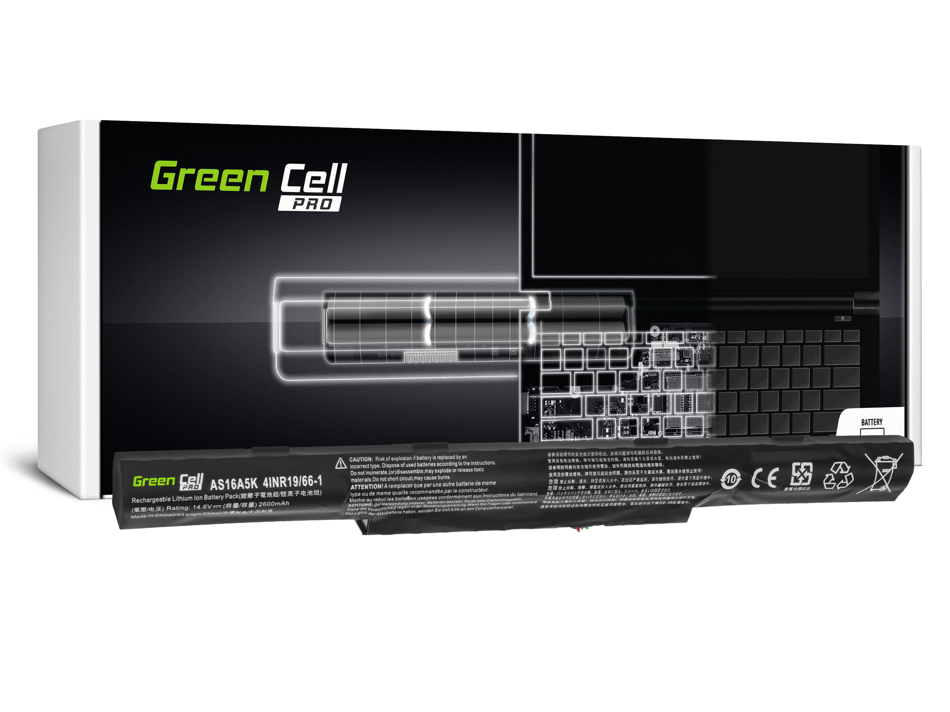 Green Cell AC51PRO Baterie Acer AS16A5K Acer Aspire E15 E5-553 E5-553G E5-575 E5-575G F15 F5-573 F5-573G 2600mAh Li-ion