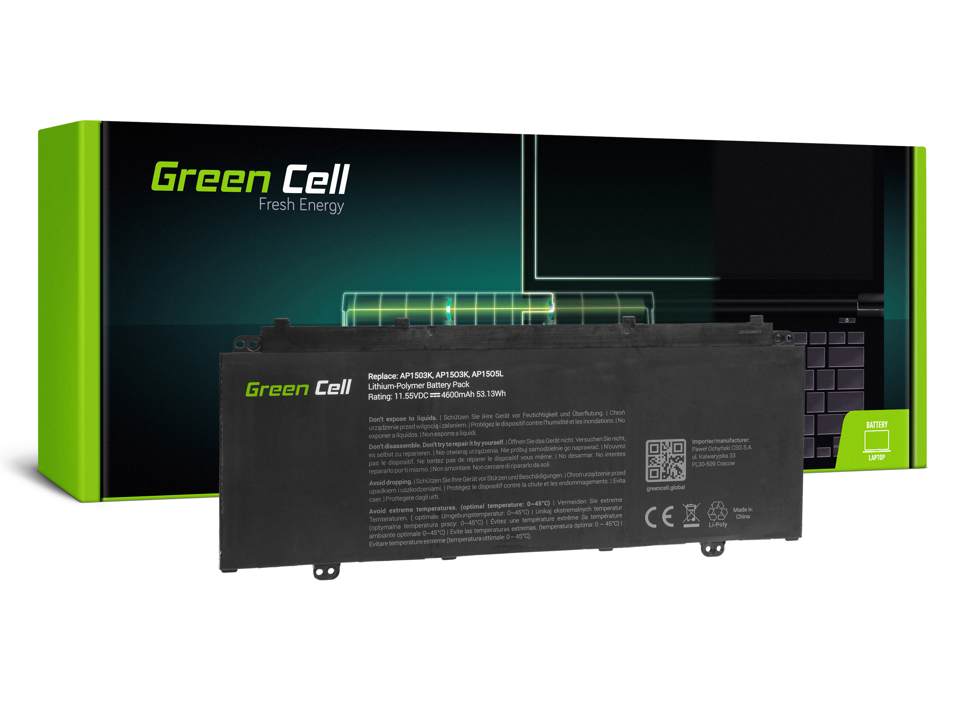 Green Cell AC56 Baterie AP15O3K AP15O5L,Acer Aspire S 13 S5-371 S5-371T Swift 5 SF514-51 Chromebook R 13 CB5-312T 4600mAh Li-Pol