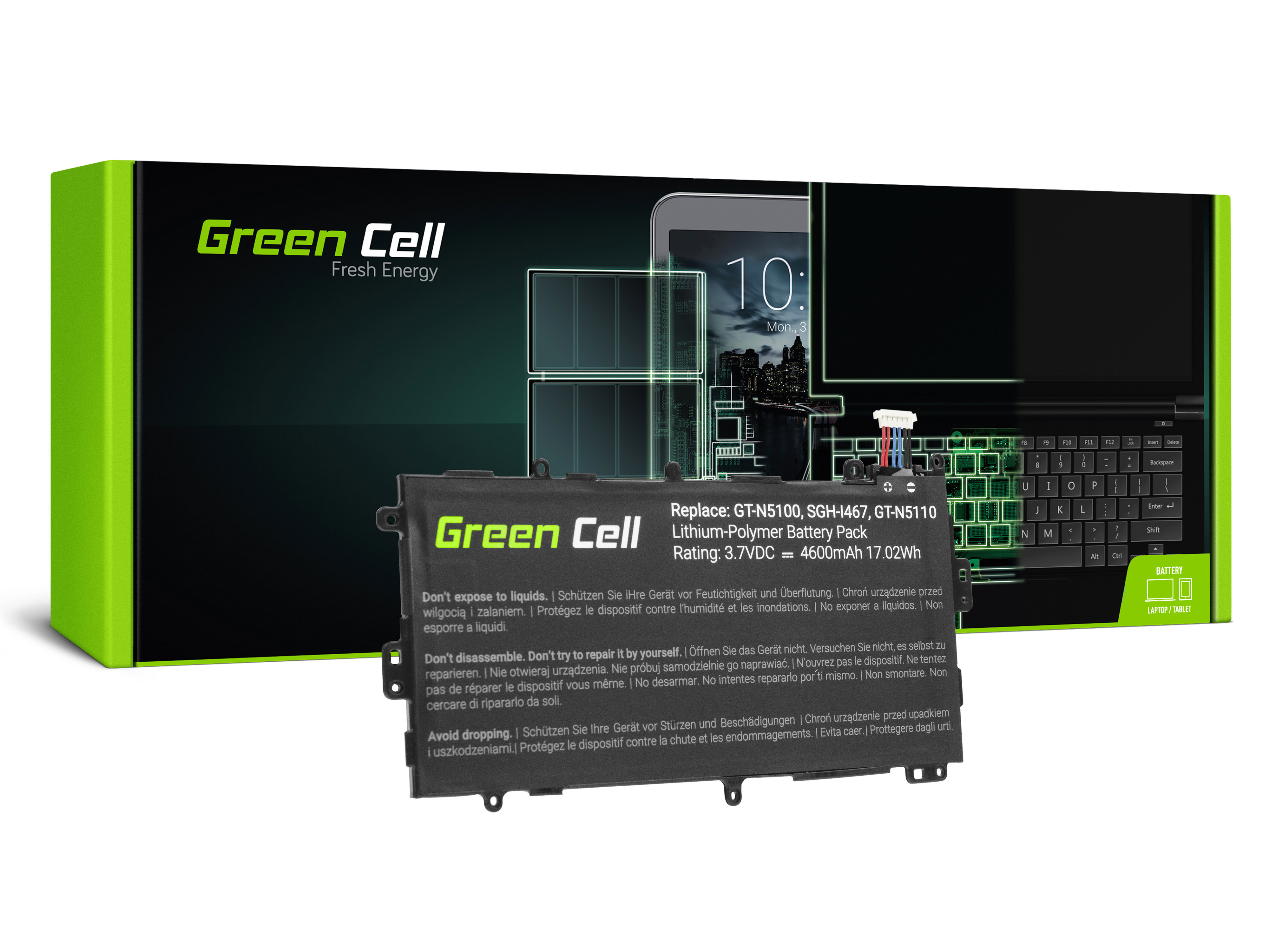 Green Cell TAB23 Baterie Samsung SP3770E1H pro Samsung Galaxy Note 8.0 GT-N5100 GT-N5110 GT-N5120 4600mAh Li-Pol – neoriginální