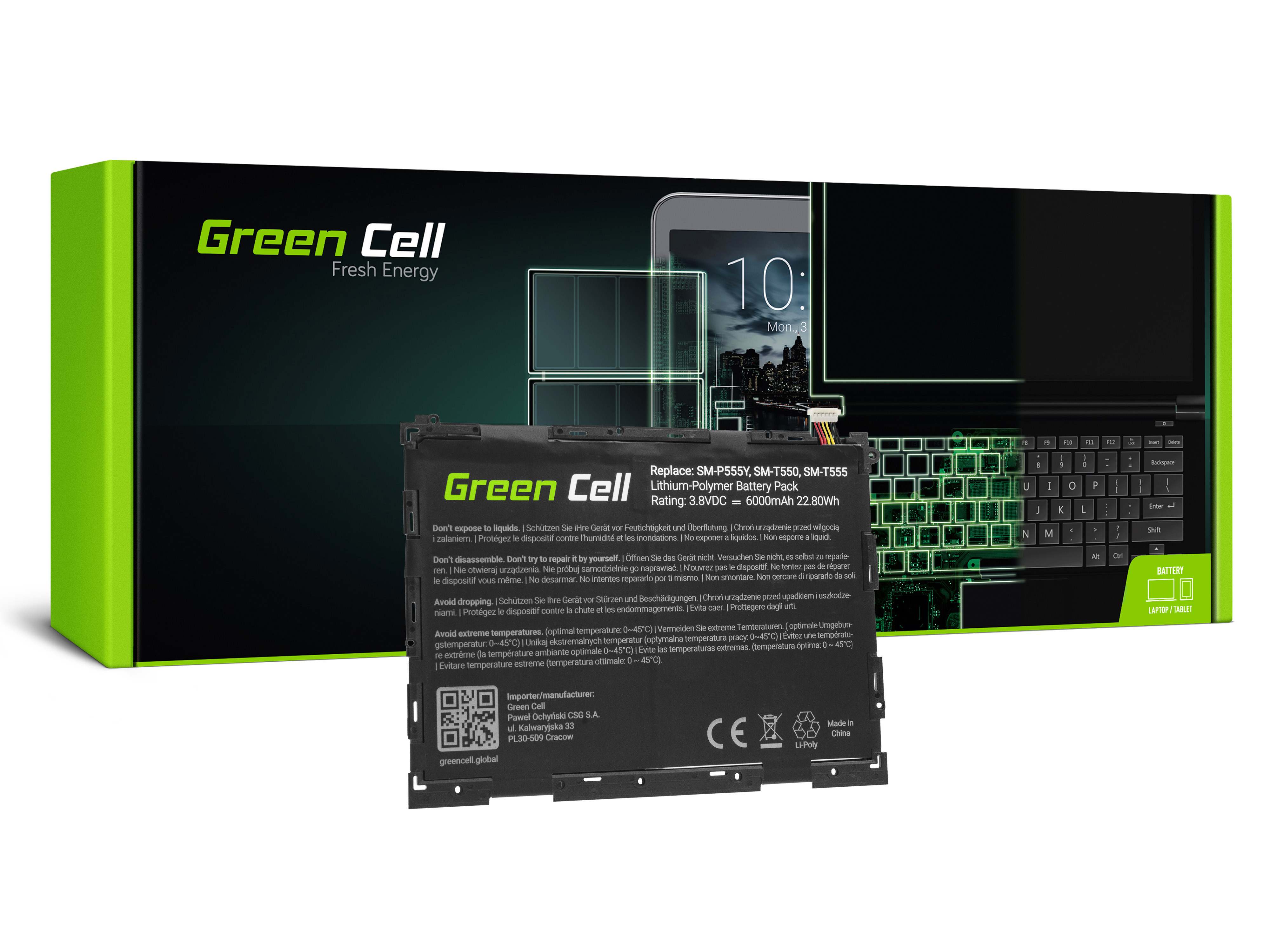 Green Cell TAB24 Baterie Samsung EB-BT550ABE pro Samsung Galaxy Tab A 9.7 T550 T555 6000mAh Li-Pol – neoriginální