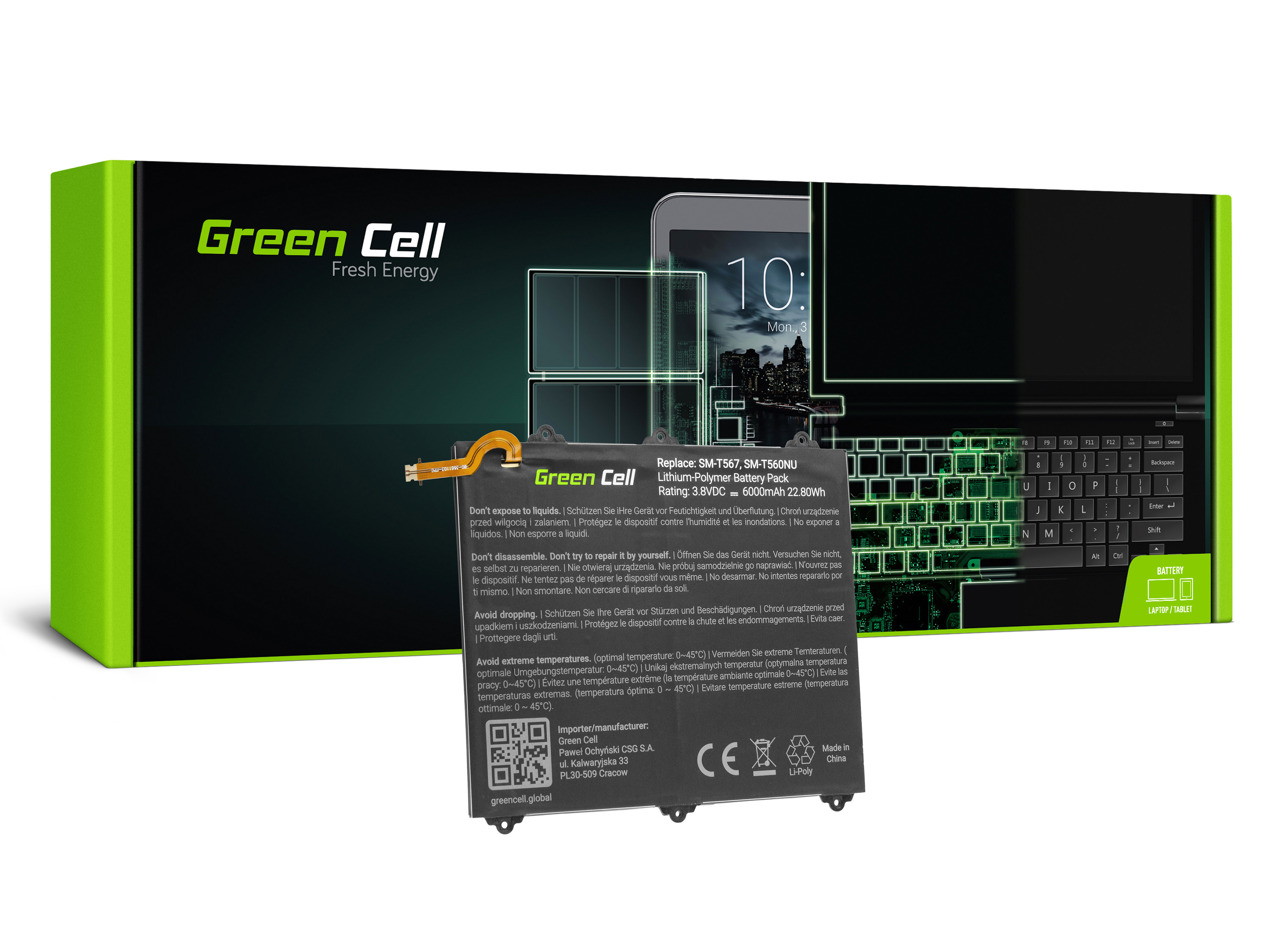 Green Cell TAB28 Baterie Samsung EB-BT567ABA pro Samsung Galaxy Tab E 9.6 T560 T561 6000mAh Li-Pol – neoriginální