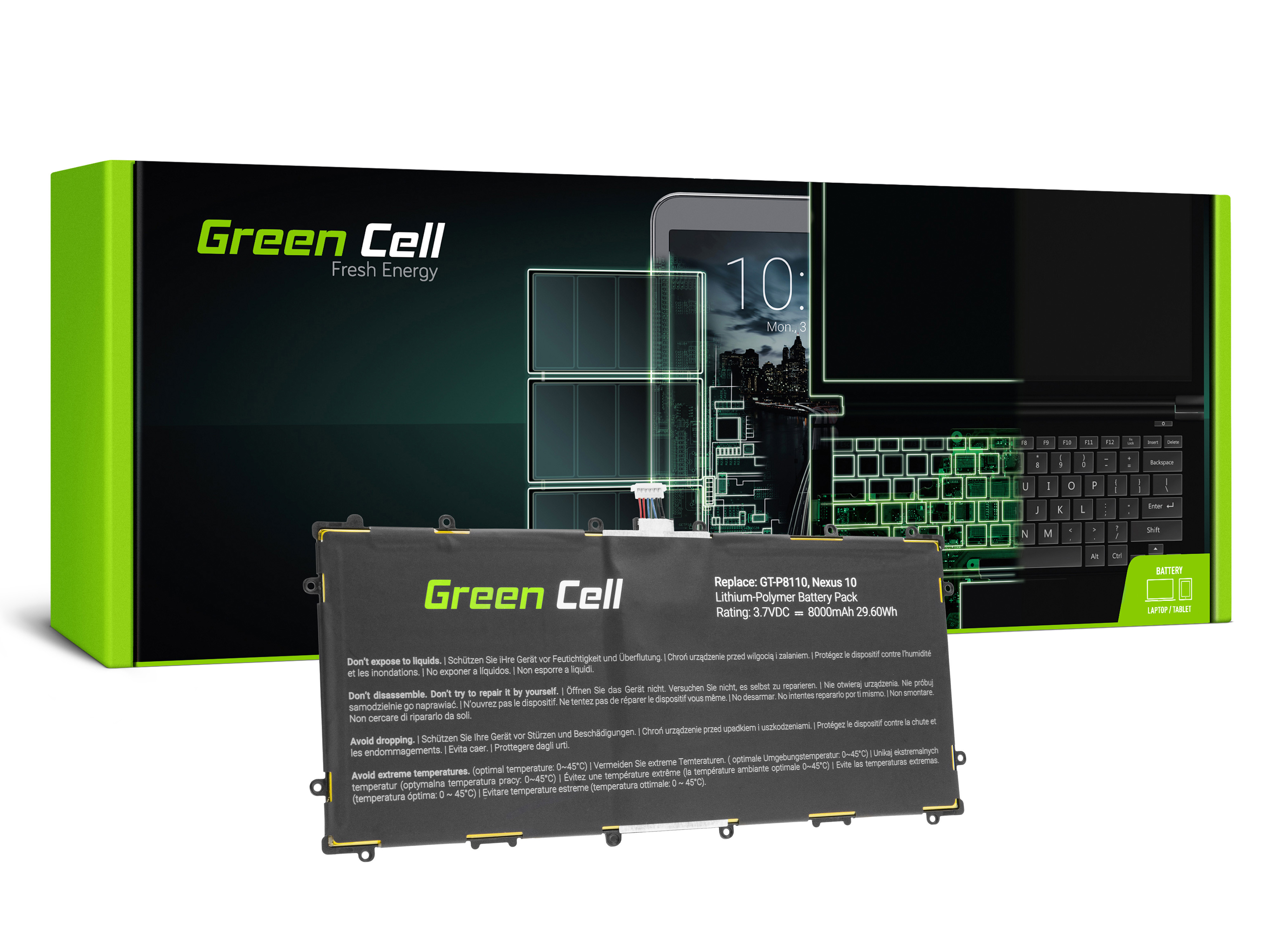 Green Cell TAB41 Baterie Samsung SP3496A8H(1S2P) pro Samsung Google Nexus 10 P8110 8000mAh Li-Pol