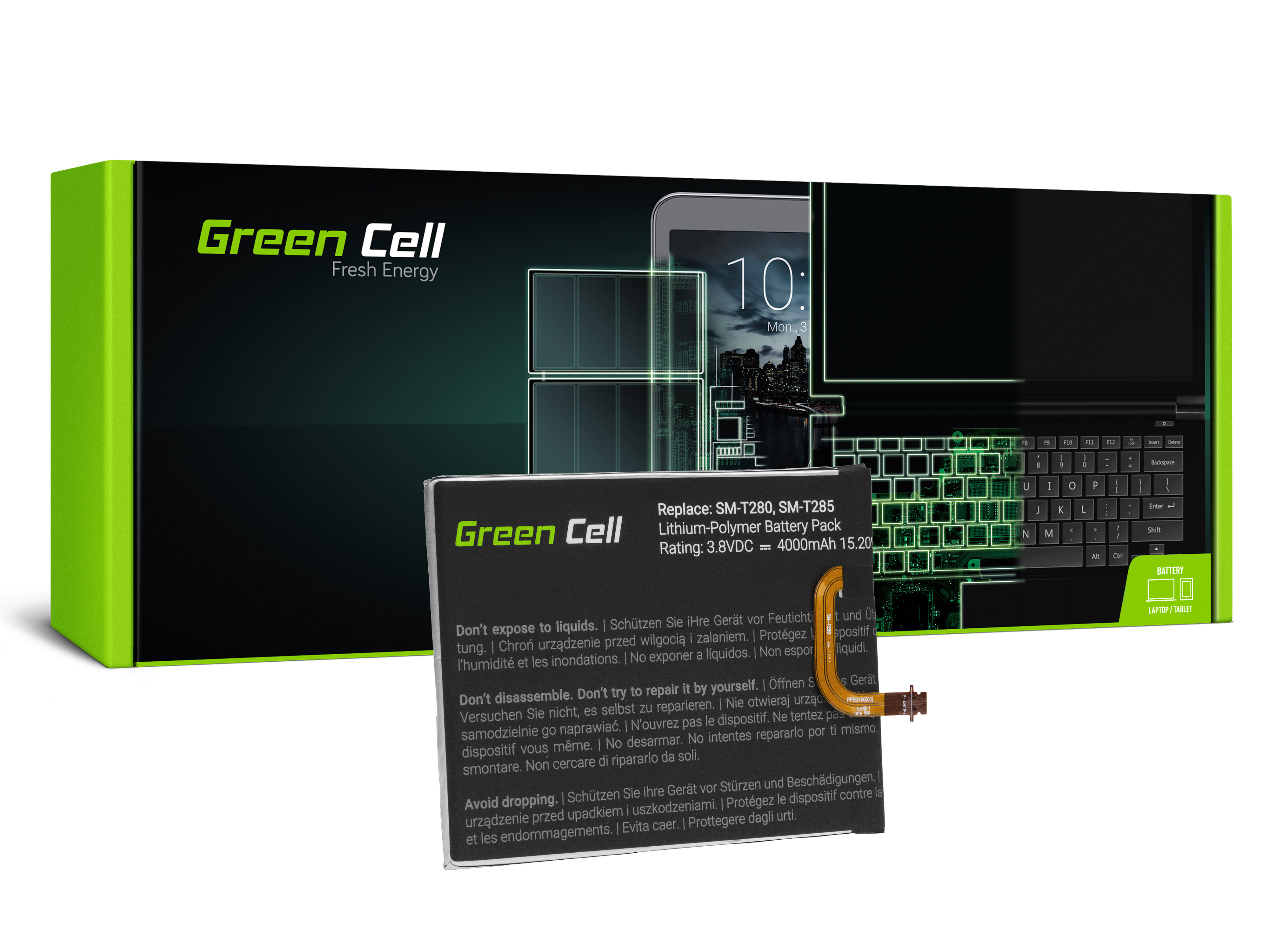 Green Cell TAB42 Baterie Samsung EB-BT280ABA EB-BT280ABE Samsung Galaxy Tab A 7.0 Galaxy Tab E 7.0 T280 T285 4000mAh Li-Pol