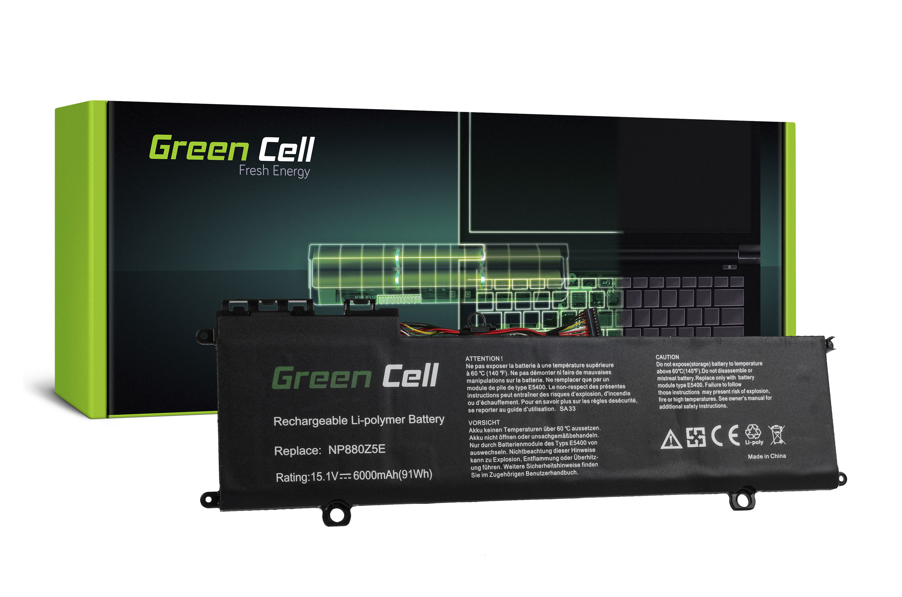 Green Cell SA33 Baterie Samsung AA-PLVN8NP, Samsung NP770Z5E NP780Z5E ATIV Book 8 NP870Z5E NP870Z5G NP880Z5E 6000mAh Li-Pol