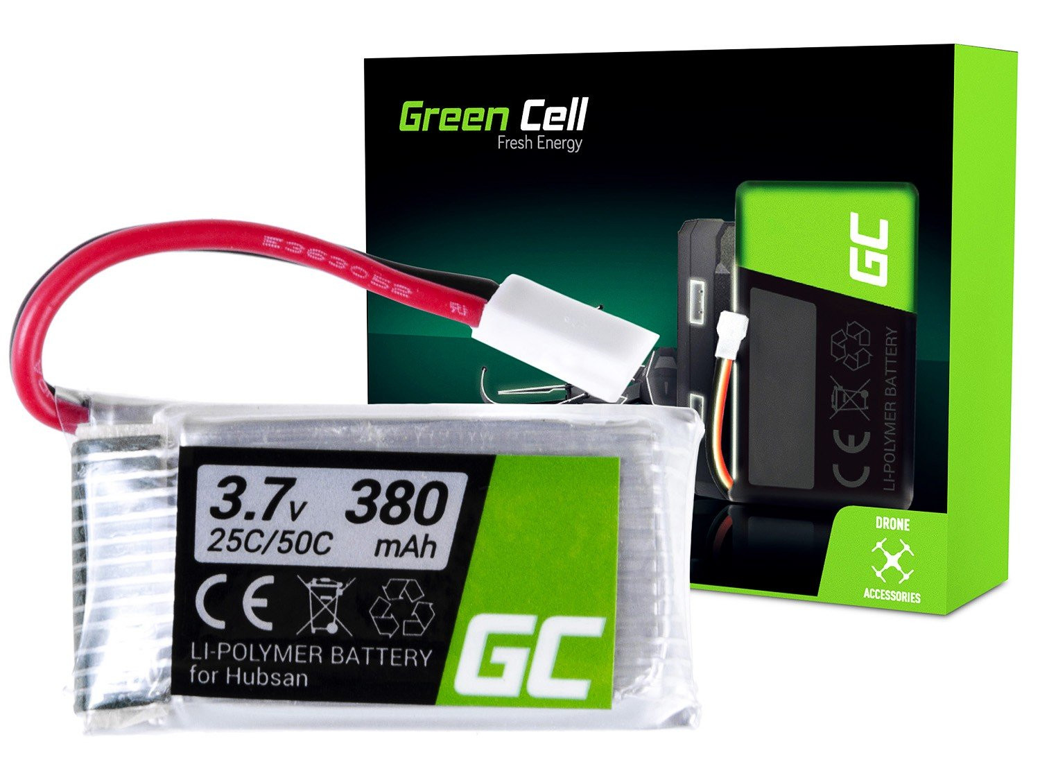 Green Cell RC09 Baterie Hubsan H107 H107C H107CHD H107L 3.7V 380mAh Li-Pol – neoriginální