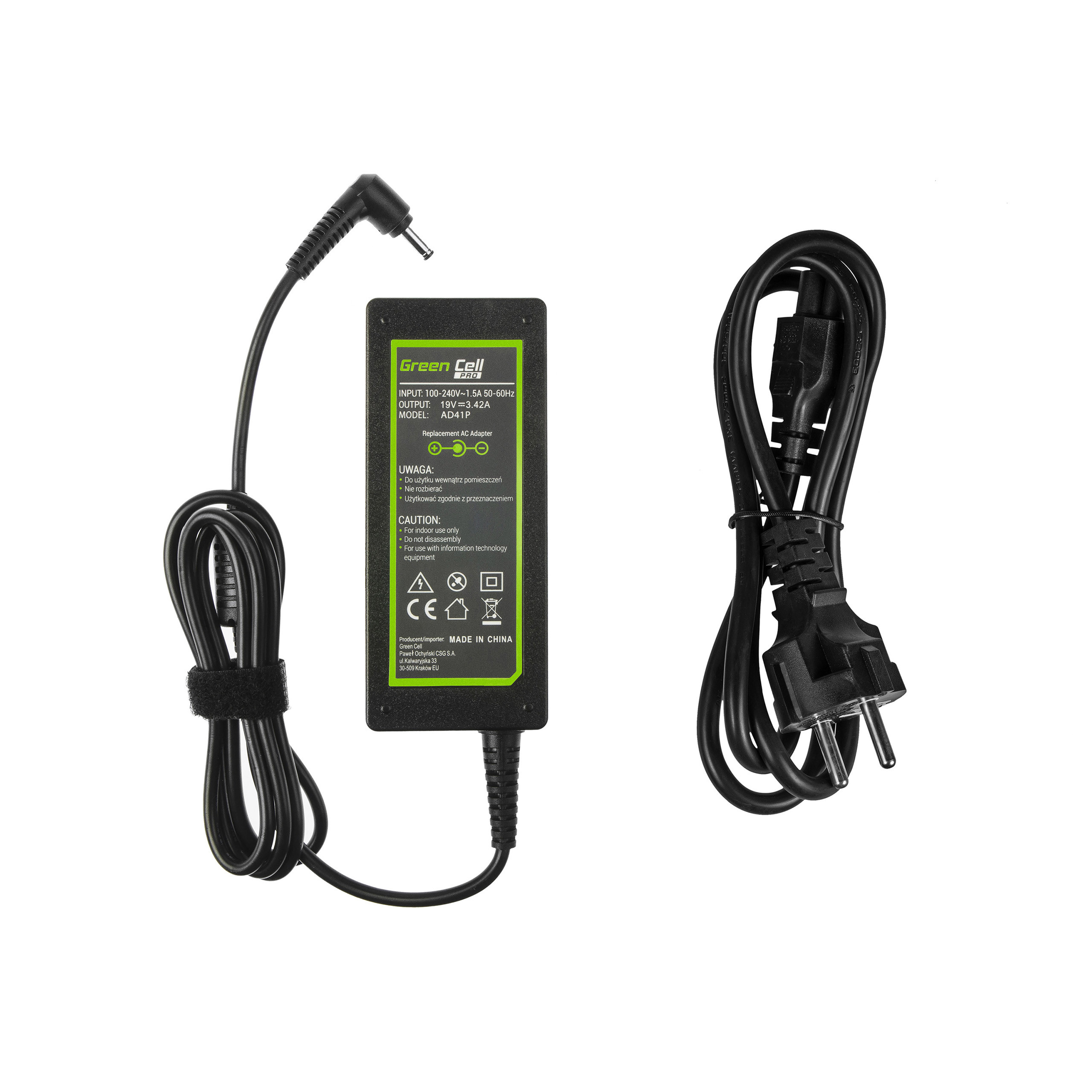 *Green Cell AD41P Adaptér Nabíječka pro Asus Vivobook S200 Zenbook UX21 UX32 | 19V | 3.42A | 65W | konektor 4.0mm-1.35mm