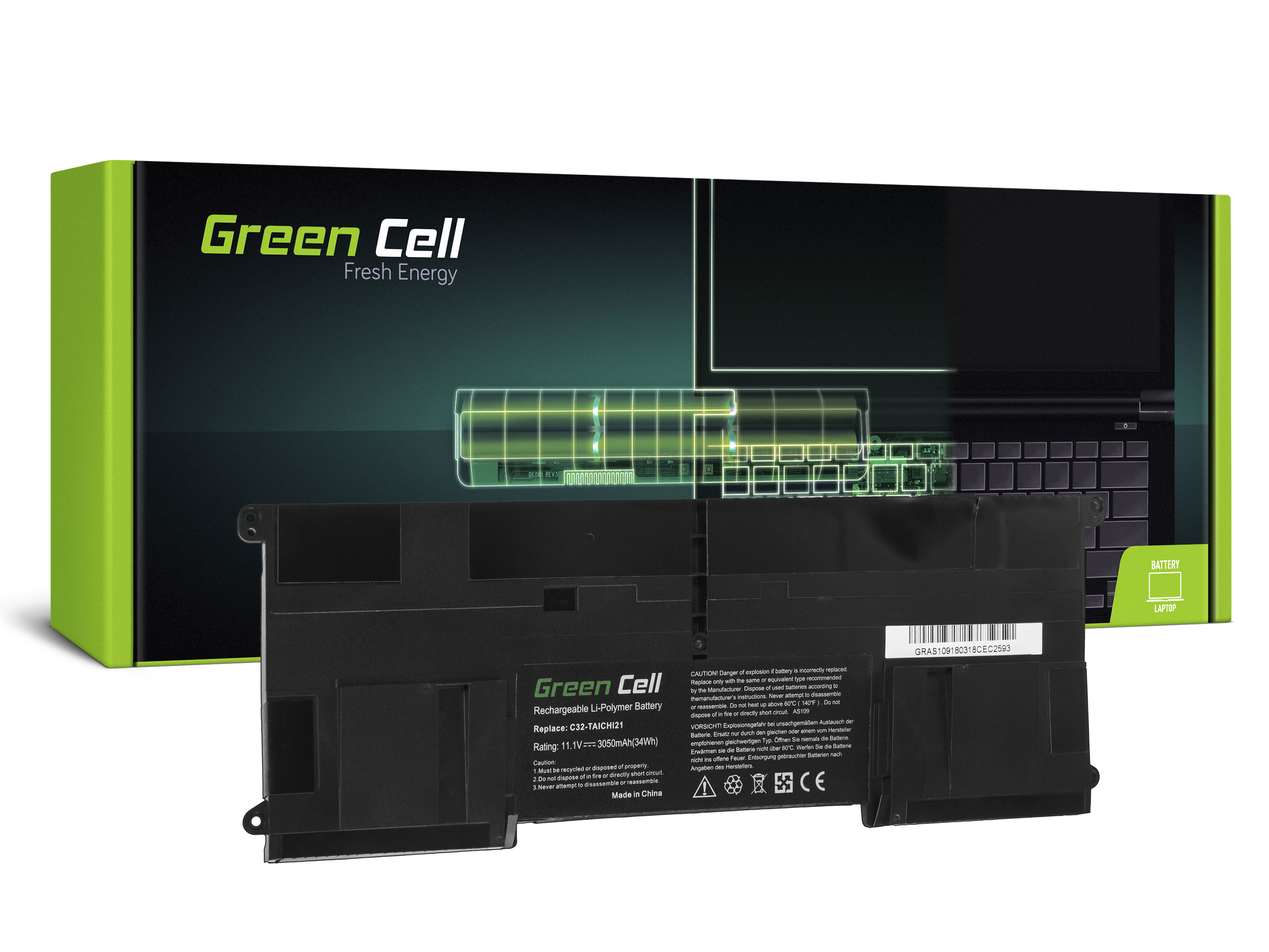 Green Cell AS109 Baterie Asus C32-TAICHI21, Asus Taichi 21 3050mAh Li-Pol