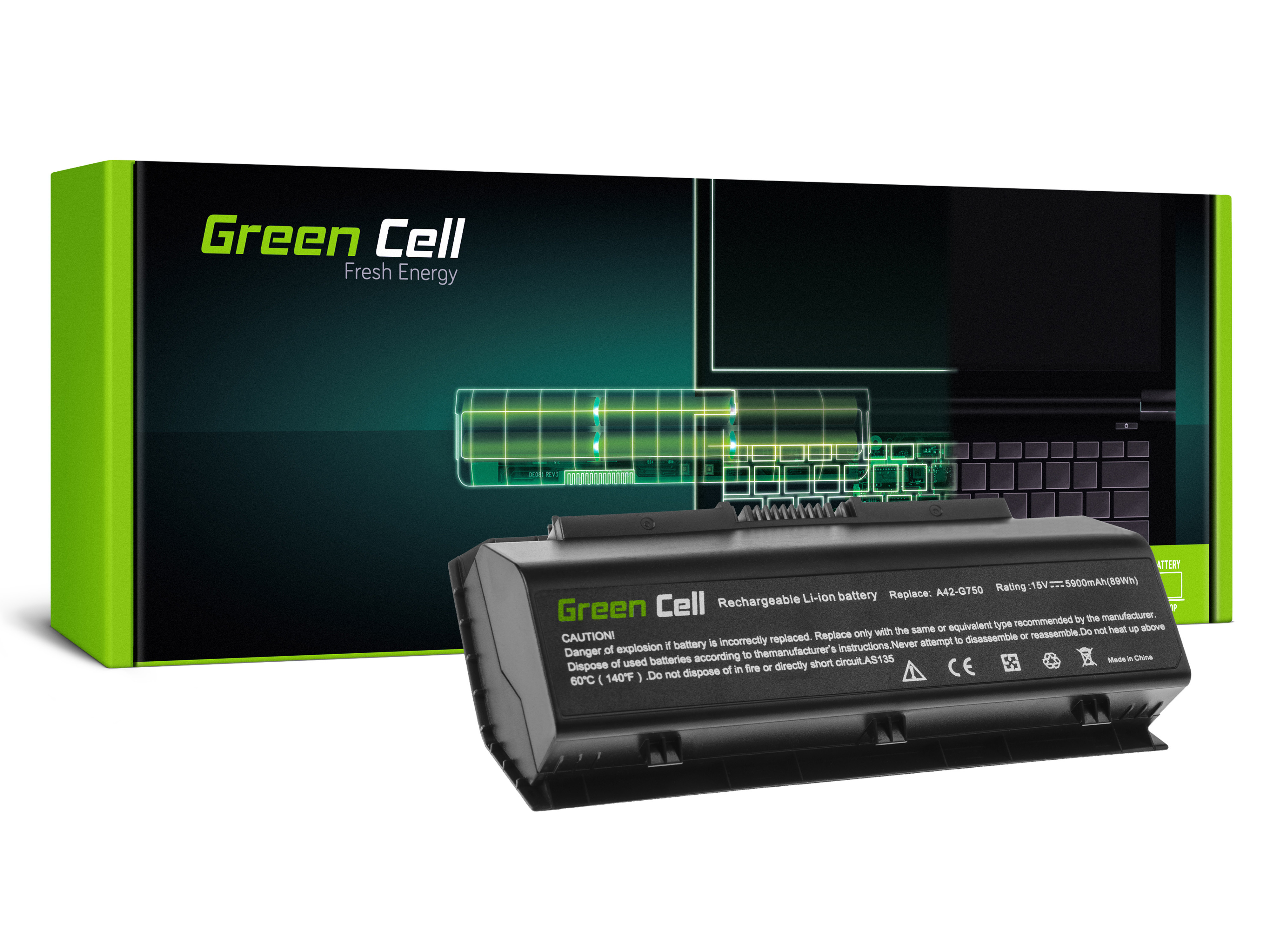 Green Cell AS135 Baterie Asus A42-G750, Asus G750 G750J G750JH G750JM G750JS G750JW G750JX G750JZ 5900mAh Li-Pol – neoriginální