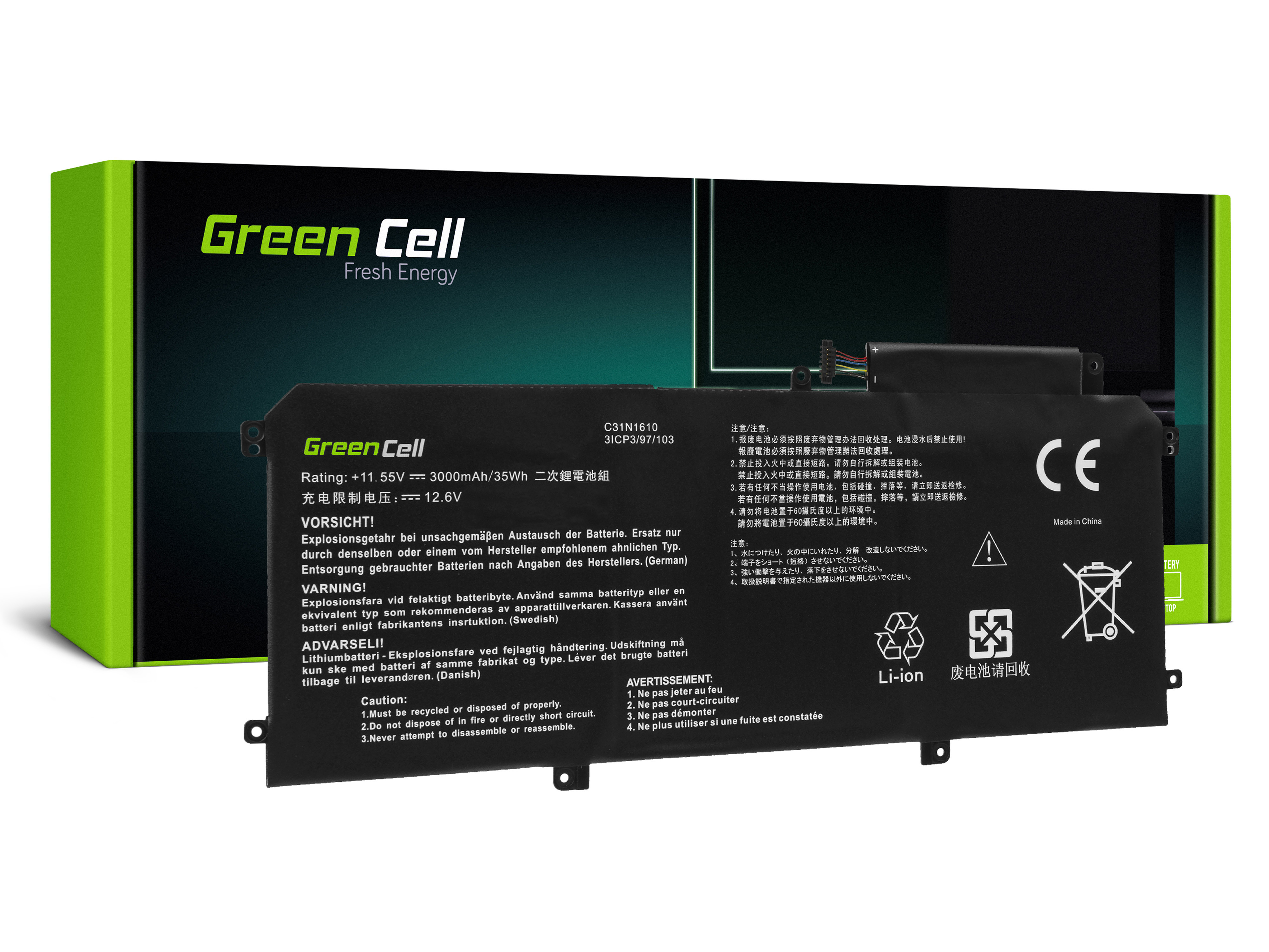 Green Cell AS139 Baterie Asus C31N1610 pro Asus ZenBook UX330C UX330CA 3000mAh Li-Pol – neoriginální