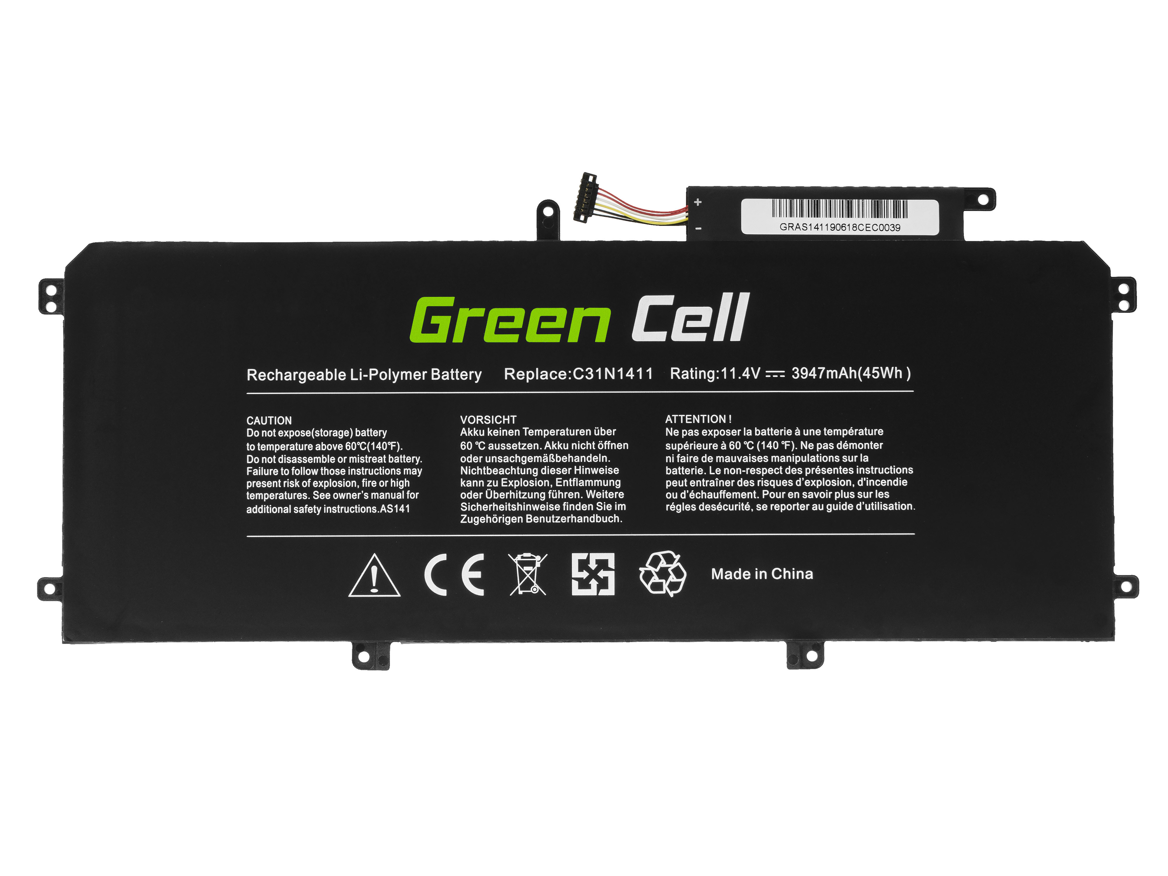 Green Cell AS141 Baterie Asus C31N1411, Asus ZenBook UX305C UX305CA UX305F UX305FA 3947mAh Li-Pol
