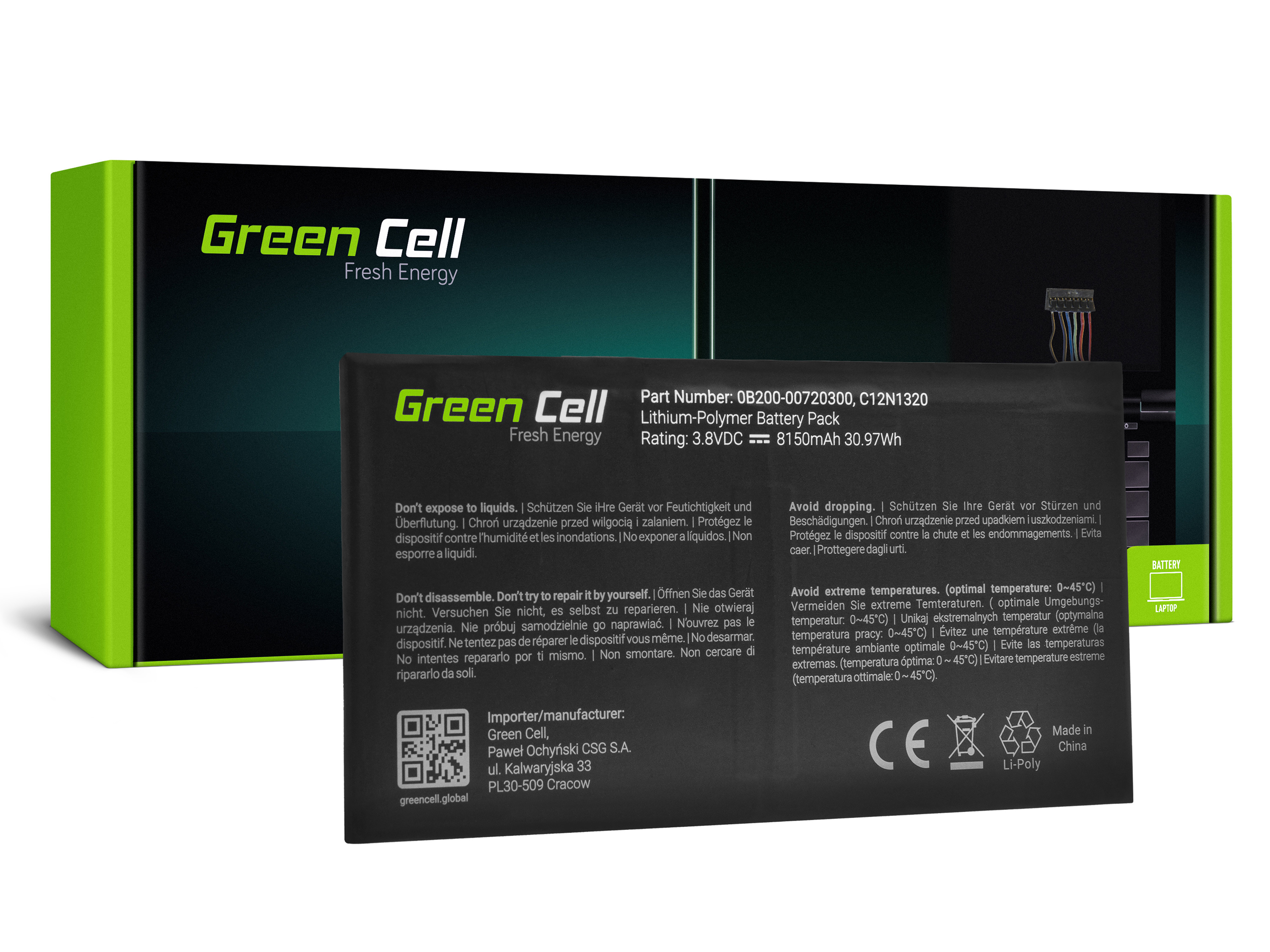 Green Cell AS151 Baterie Asus C12N1320 pro Asus Transformer Book T100T T100TA T100TAF T100TAM 8150mAh Li-Pol