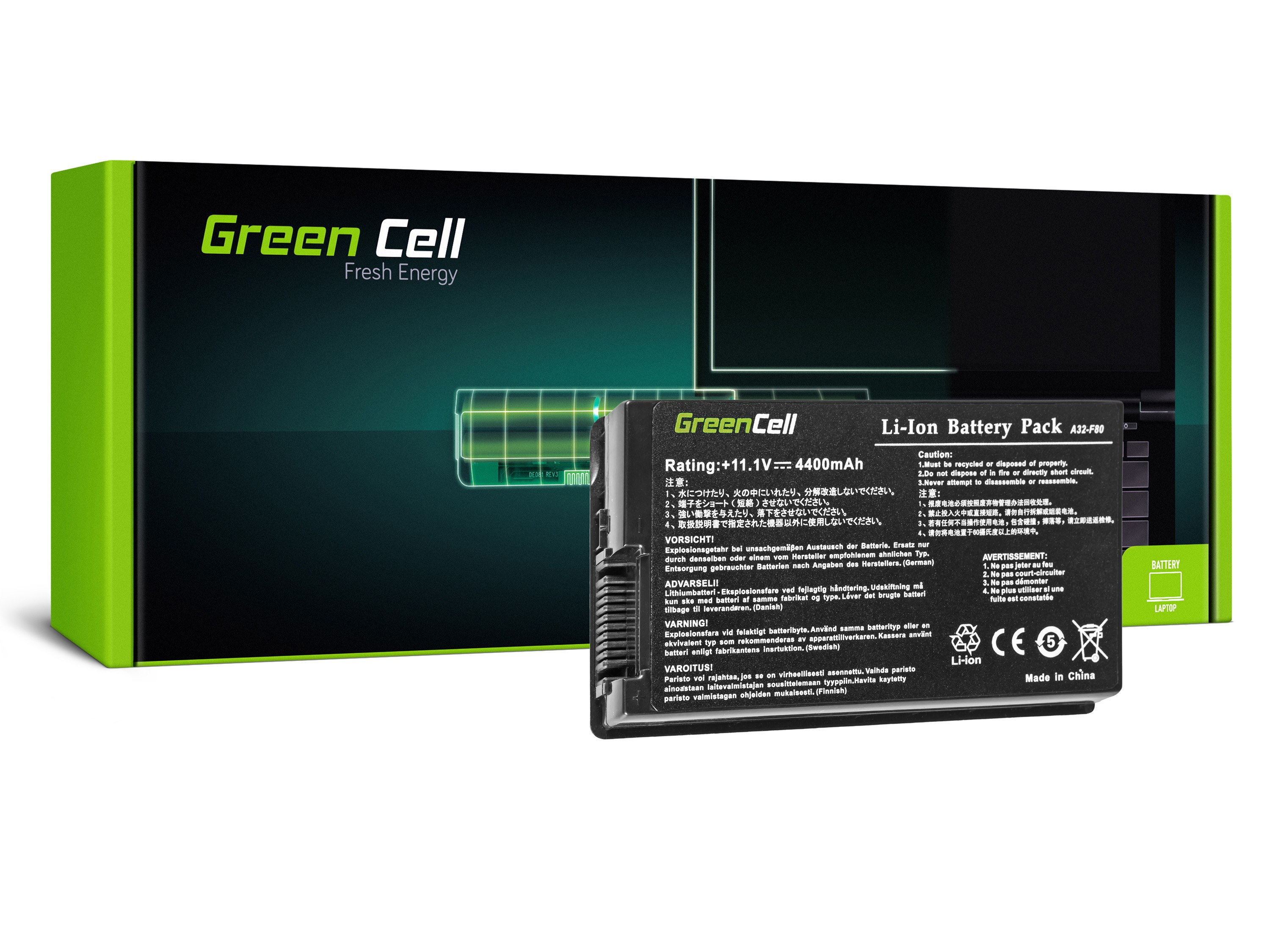Green Cell AS24 Baterie Asus F50/F50Q/F50Z/F80S/N60/X60/X61/X61S/X61Z/X61SL 4400mAh Li-ion