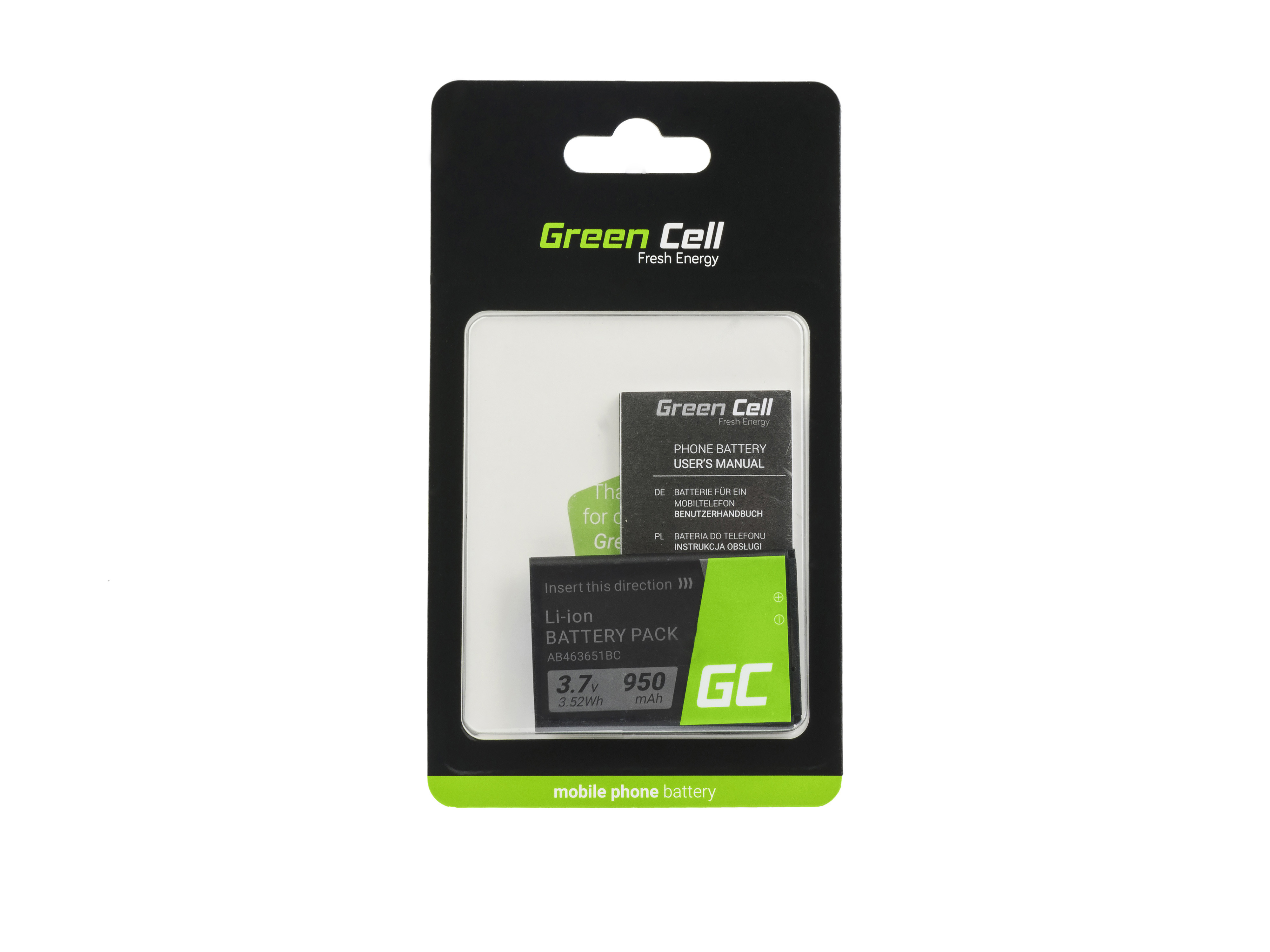 Baterie Green Cell Samsung AB463651BE Samsung S3650 Corby S5600 P520 950mAh Li-ion