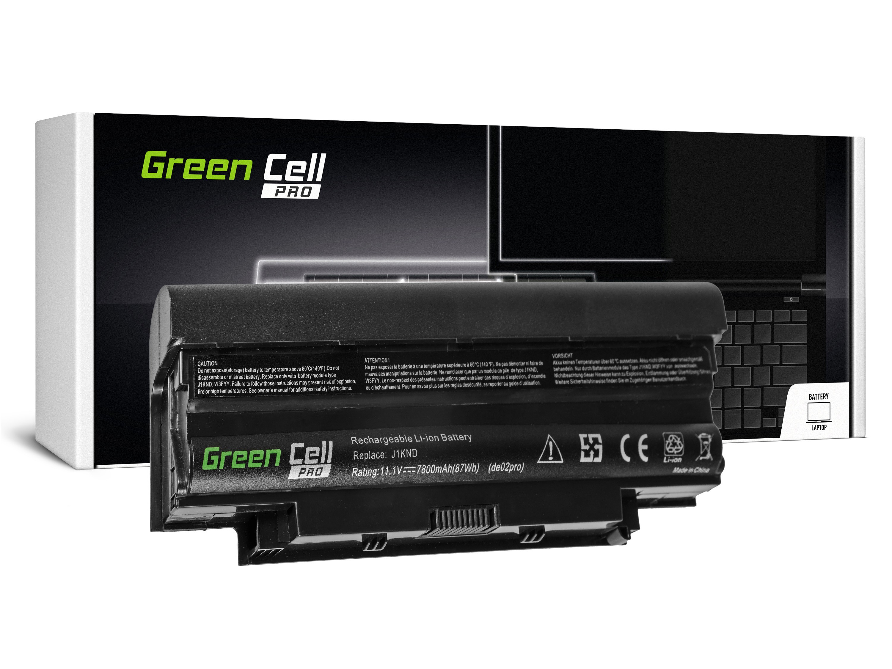 Green Cell DE02PRO Baterie Dell J1KND Dell Inspiron 13R 14R 15R 17R Q15R N4010 N5010 N5030 N5040 N5110 T510 7800mAh Li-Ion