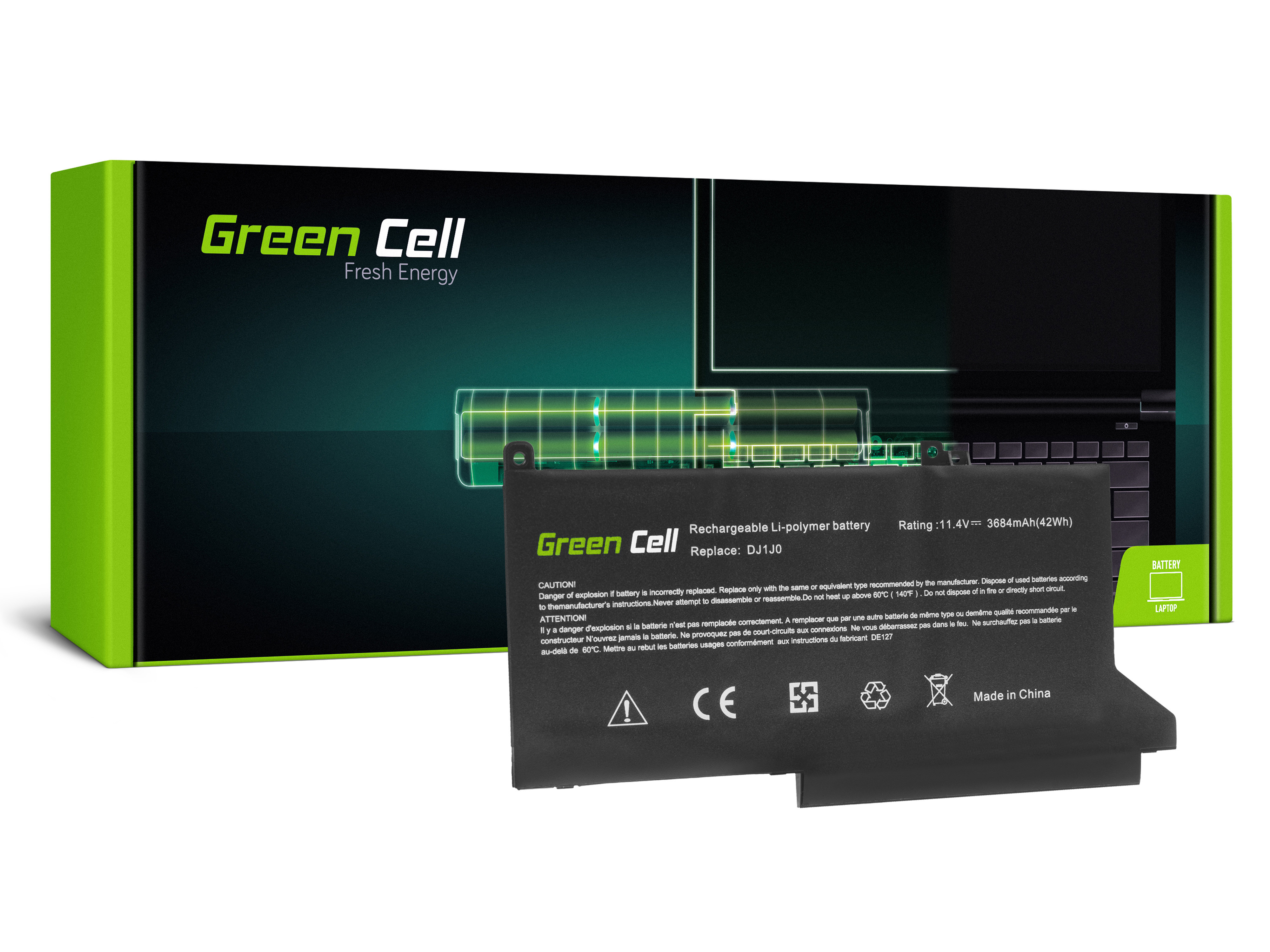 *Green Cell DE127 Baterie Dell DJ1J0, Dell Latitude 7280 7290 7380 7390 7480 7490 3684mAh Li-Pol