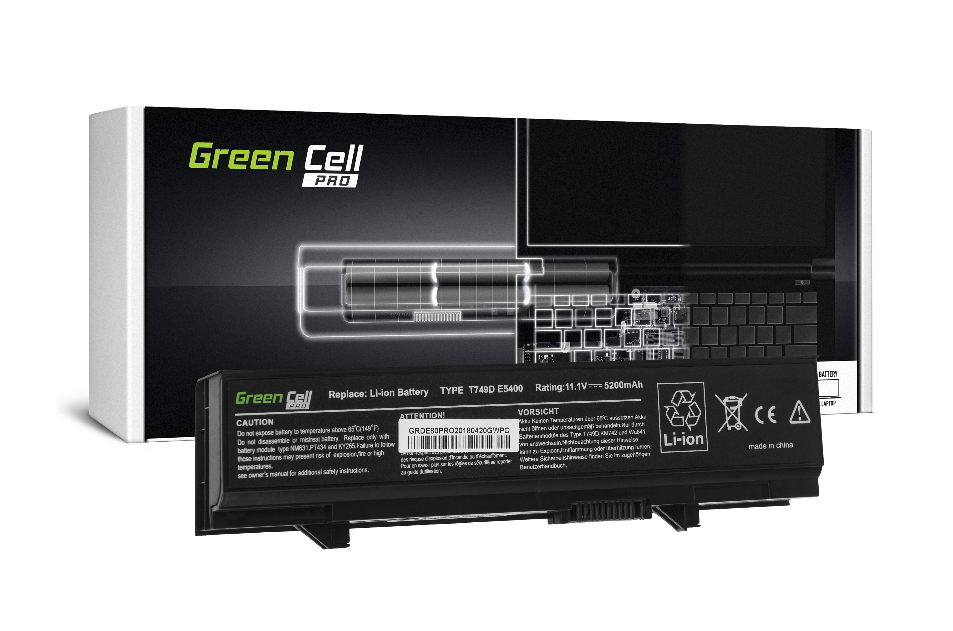 Green Cell DE29PRO Baterie Dell KM742 Dell Latitude E5400 E5410 E5500 E5510 5200mAh Li-Ion