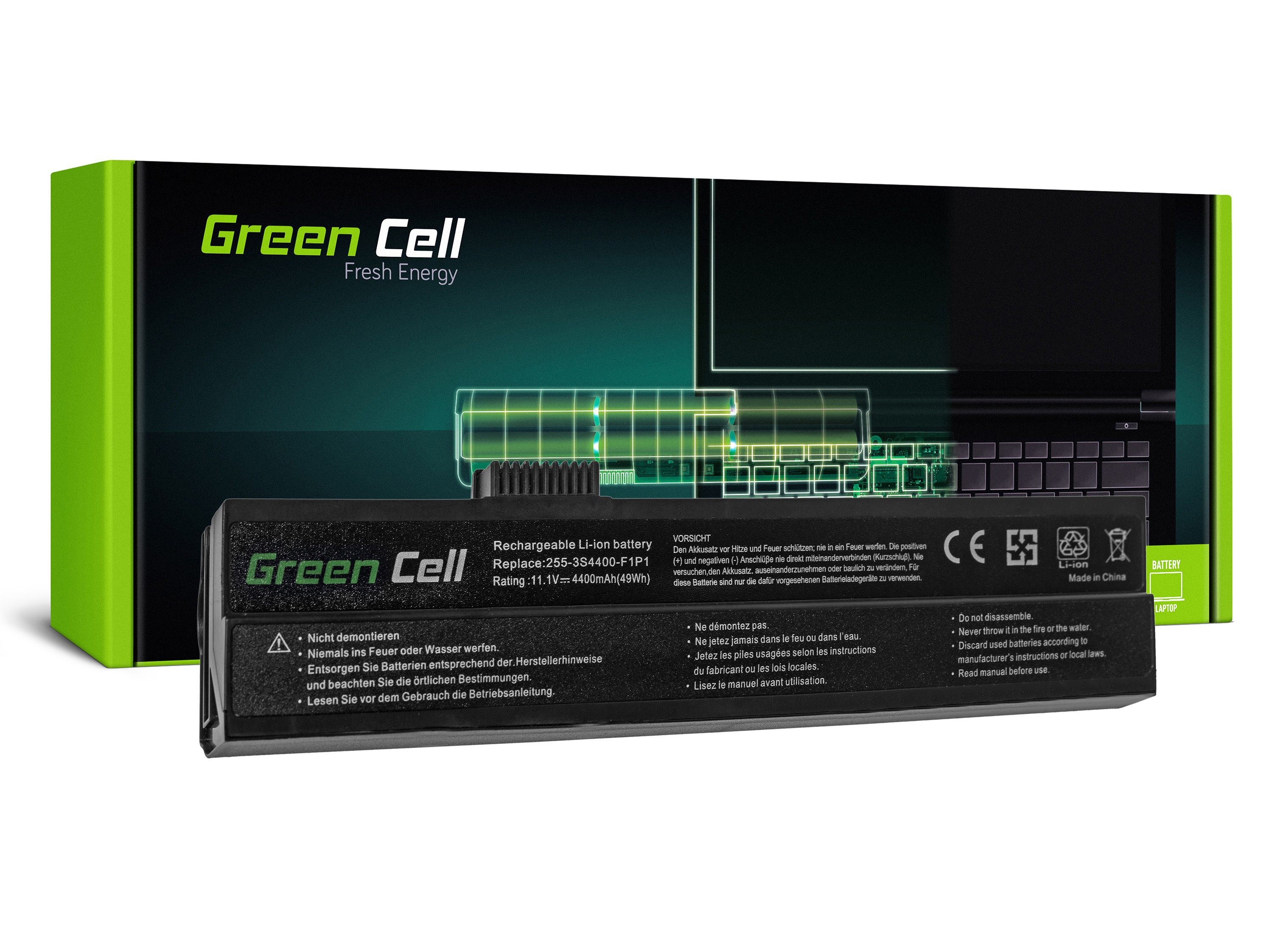 Green Cell FS01 Baterie Fujitsu-Siemens Amilo Pi 1536 1556 A1640 M1405 Unwill 245 255 4400mAh Li-Ion