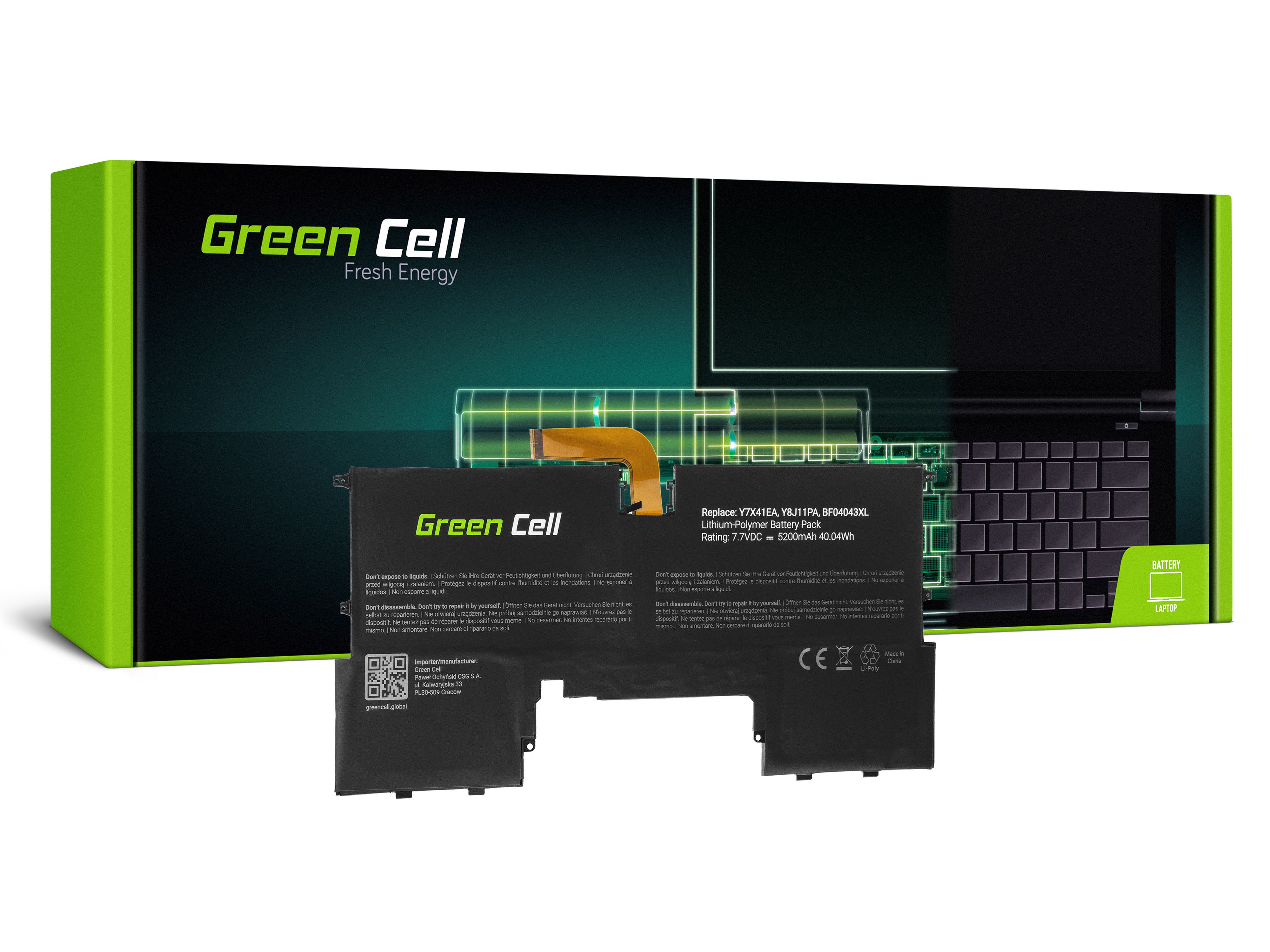 Green Cell HP137 Baterie HP BF04XL HSTNN-LB8C HP Spectre 13-AF 13-AF000NW 13-AF001NW 13-AF002NW 5200mAh Li-Pol