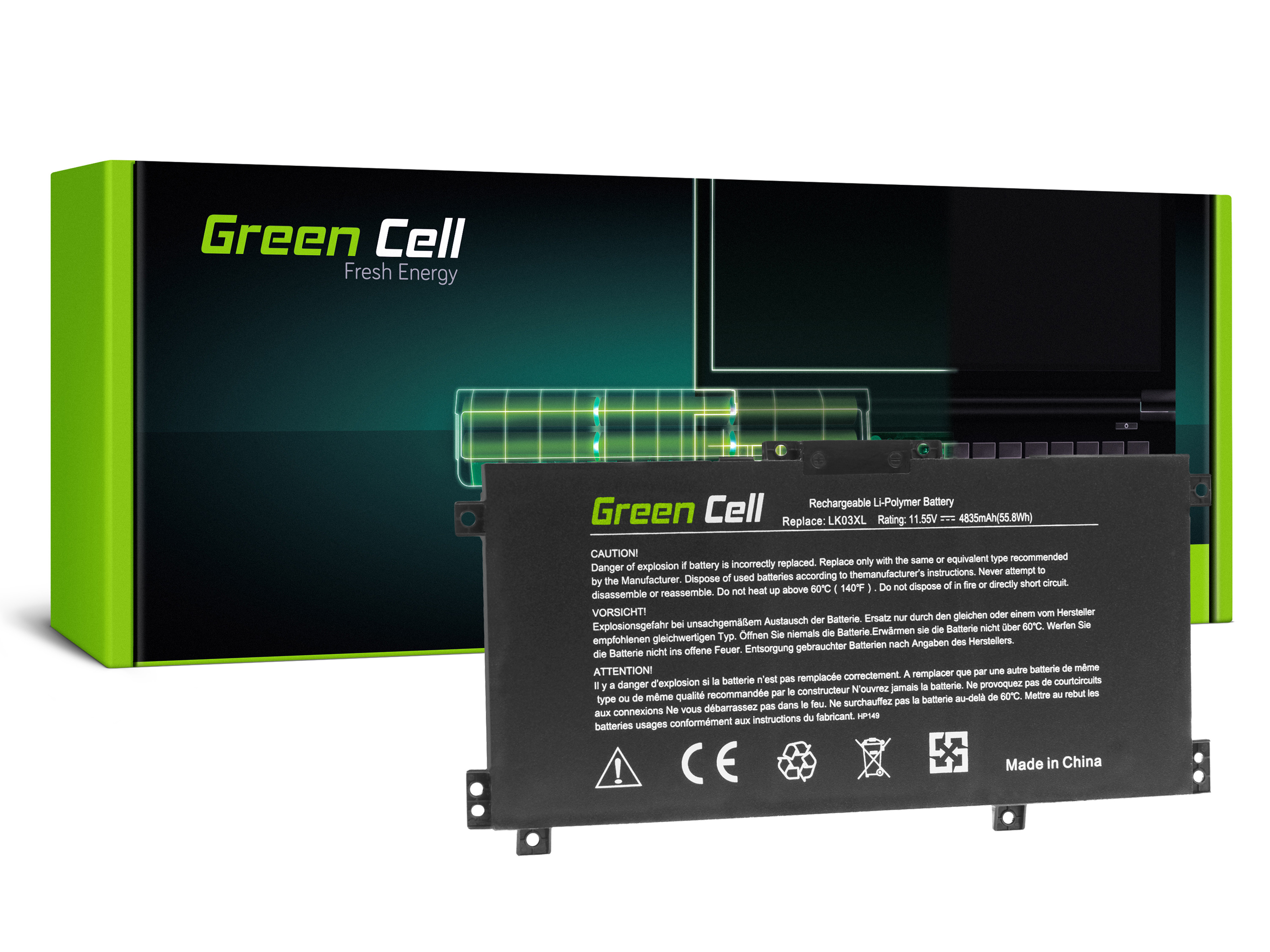 *Green Cell HP149 Baterie HP LK03XL, HP Envy x360 15-BP 15-BP000NW 15-BP001NW 15-BP002NW 15-BP100NW 15-BP101NW 15-CN 17-AE 17-BW 4400mAh Li-Pol