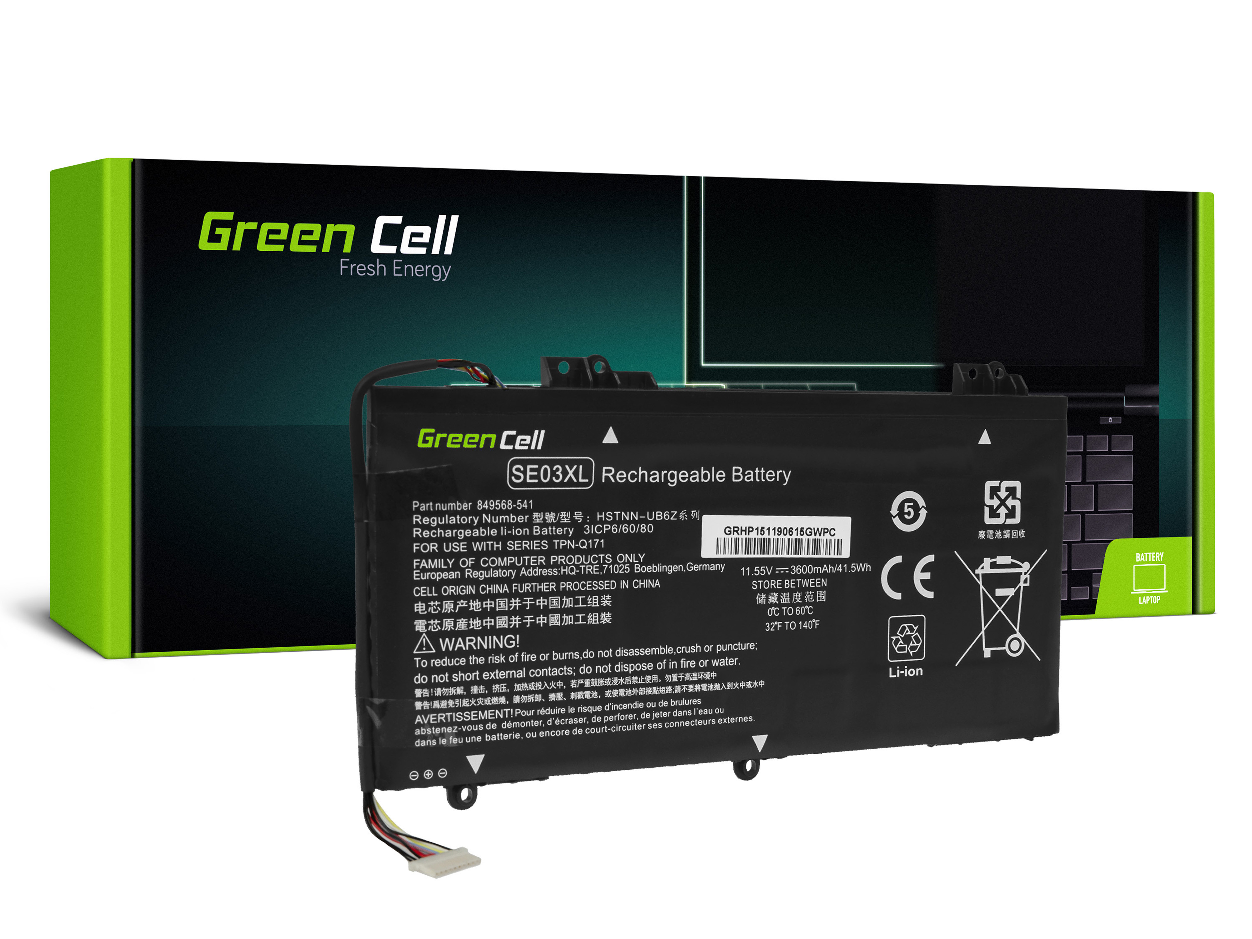 Green Cell HP151 Baterie HP SE03XL HSTNN-LB7G HSTNN-UB6Z pro HP Pavilion 14-AL 14-AV 3400mAh Li-Pol