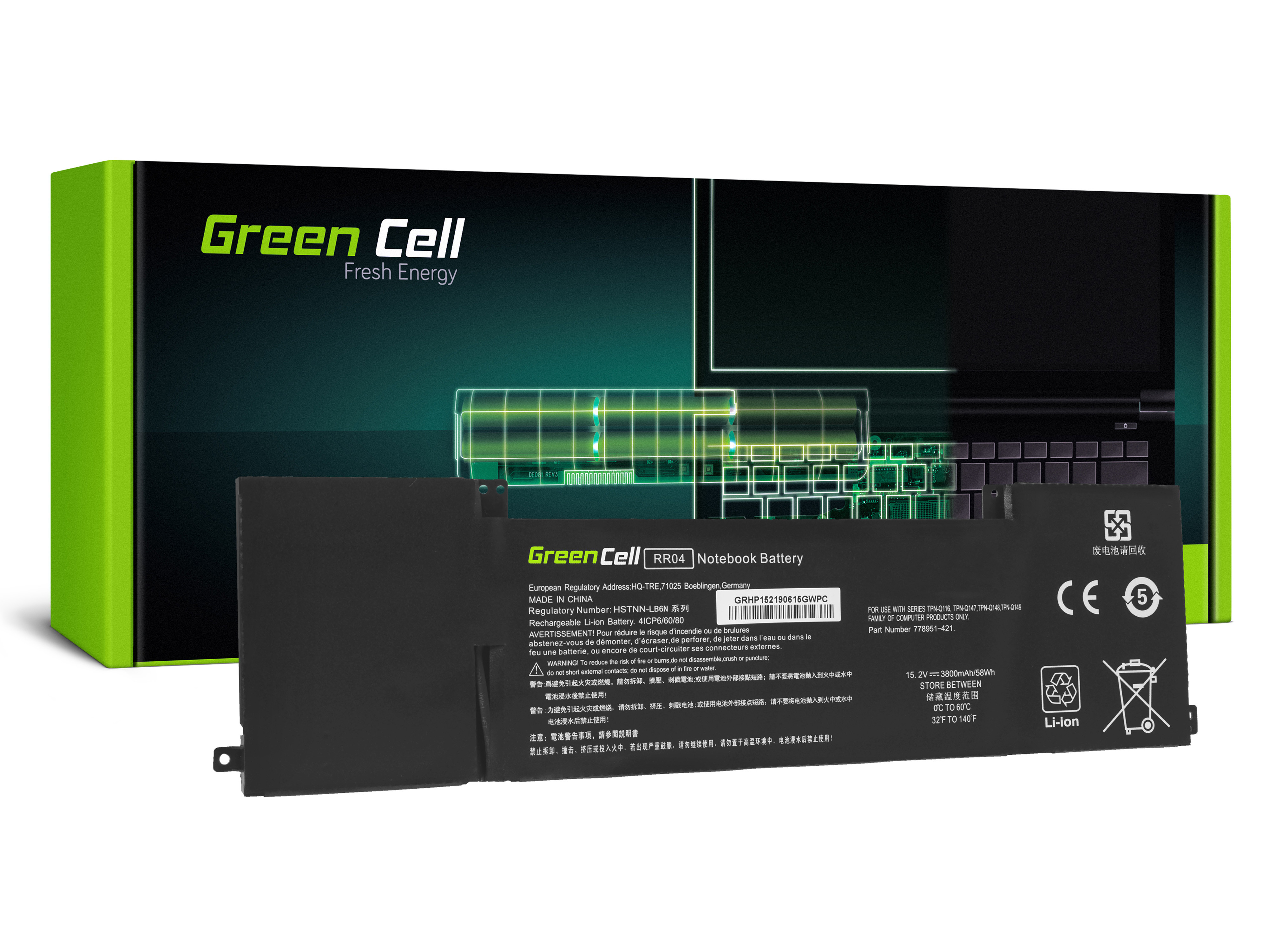 Green Cell HP152 Baterie HP RR04 pro HP Omen 15-5000 15-5000NW 15-5010NW, HP Omen Pro 15 3800mAh Li-Pol