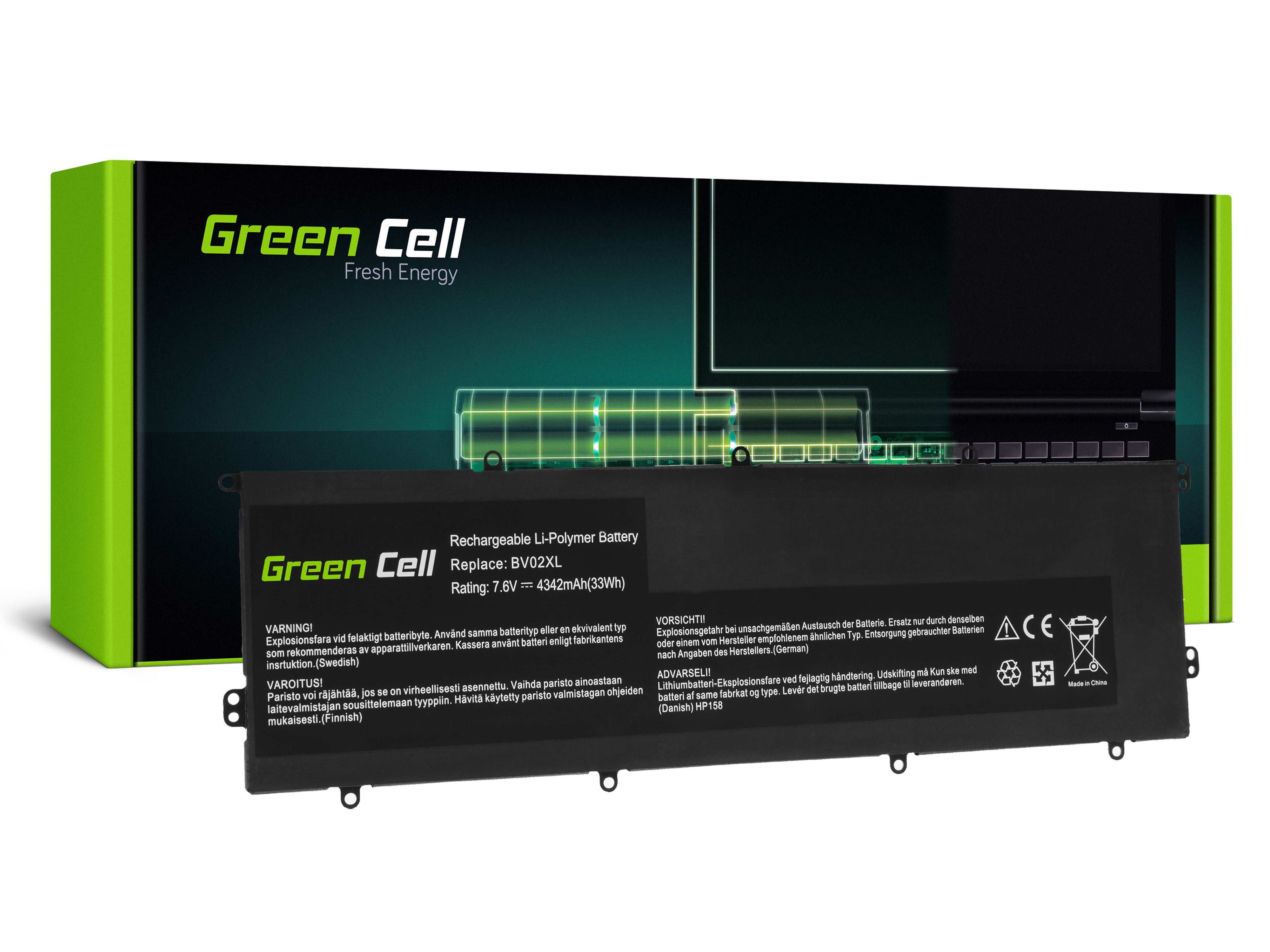 Green Cell HP158 Baterie HP BV02XL, HP Envy x2 13-J 13-J010NW 13-J011NW 4342mAh Li-Pol – neoriginální