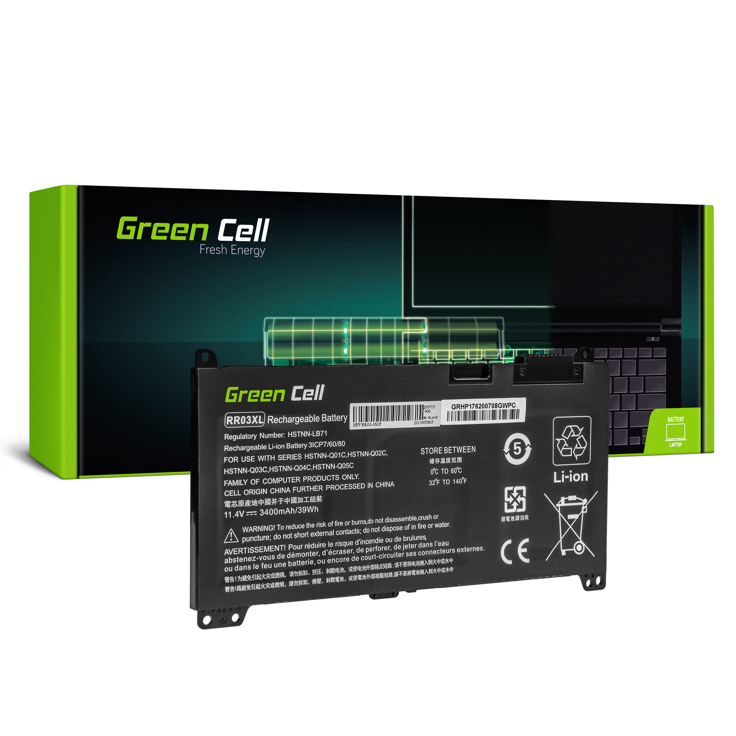 *Green Cell HP183 Baterie HP RR03XL HP ProBook 430 G4 G5 440 G4 G5 450 G4 G5 455 G4 G5 470 G4 G5 3400mAh Li-Pol