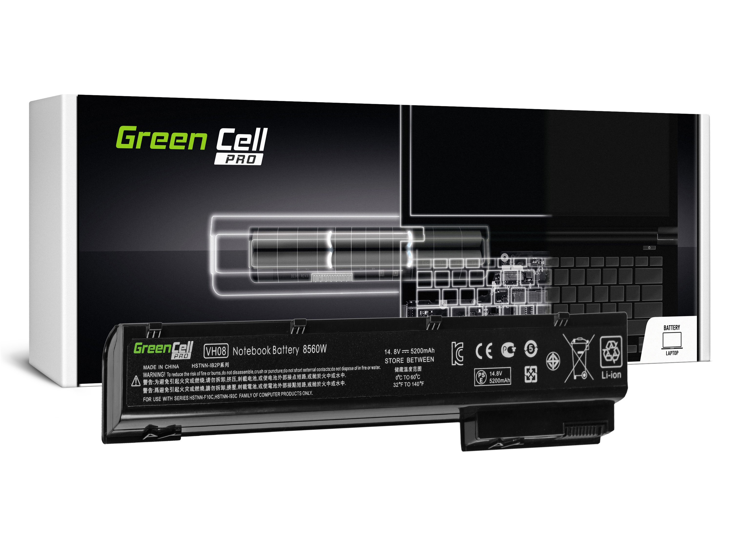 Green Cell HP56PRO Baterie HP H08XL HP EliteBook 8560w 8570w 8760w 8770w 5200mAh Li-ion