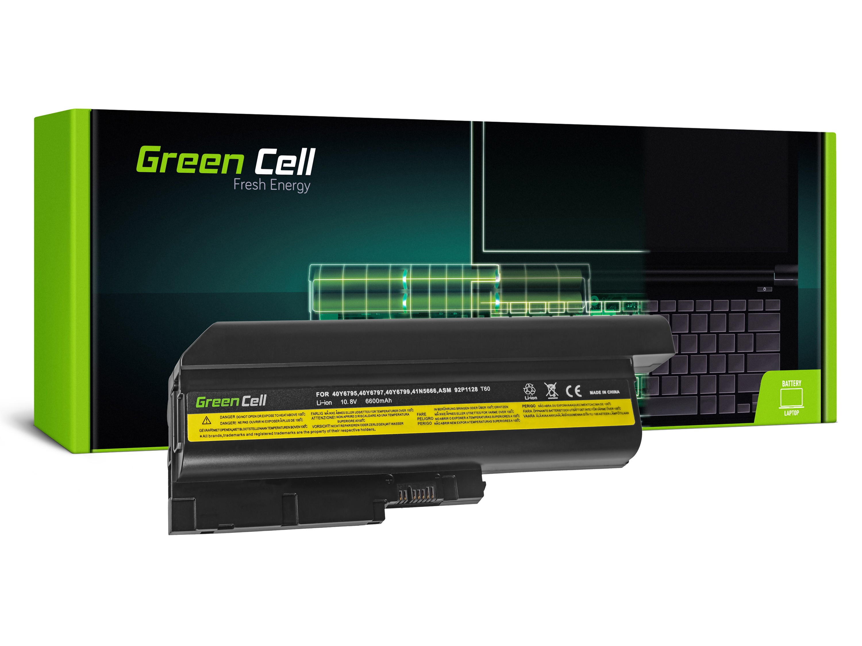 **Green Cell LE02 Baterie Lenovo IBM Thinkpad T60p T61p R60e R61e R61i 6600mAh Li-ion