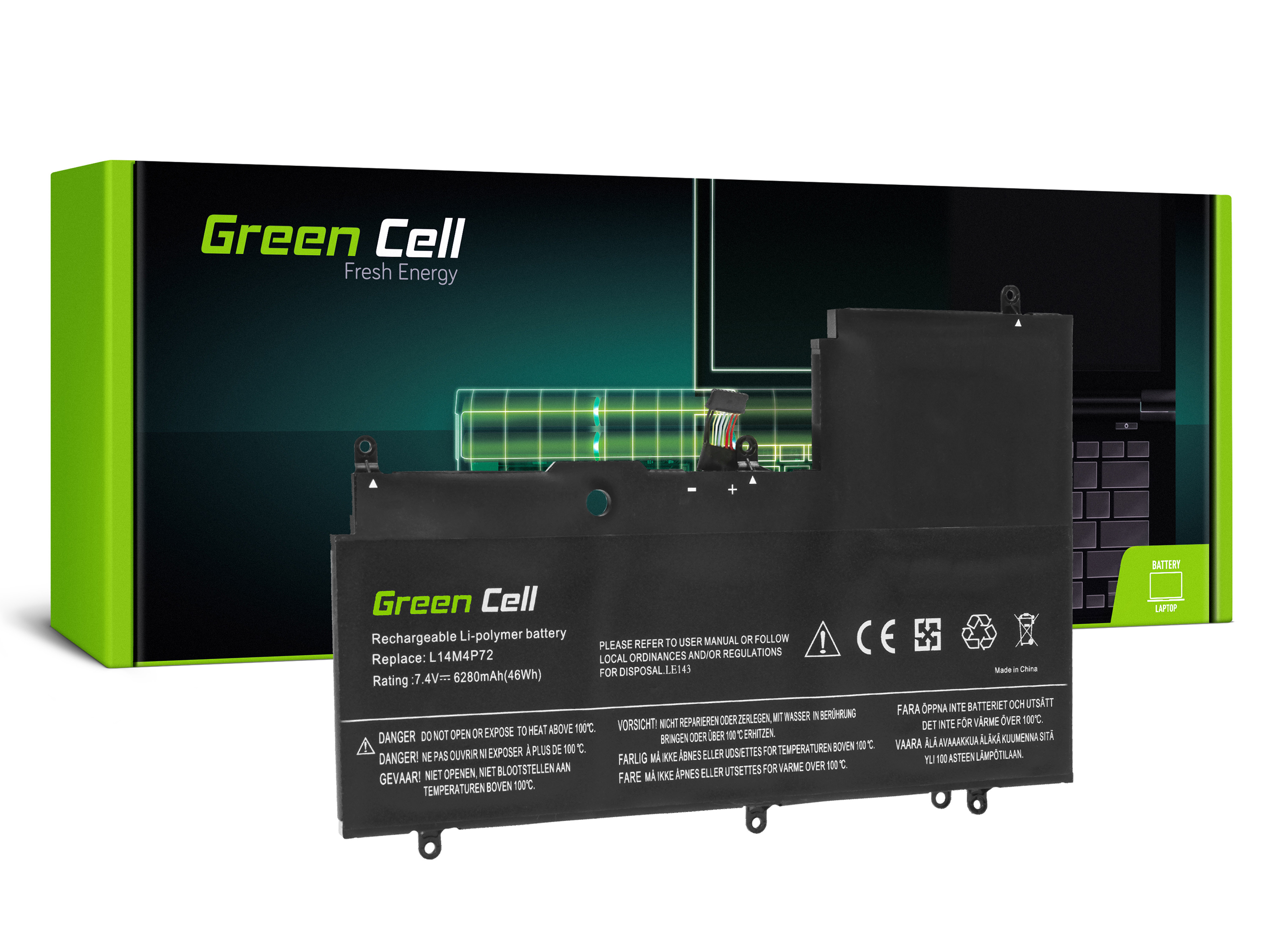 Green Cell LE143 Baterie Lenovo L14M4P72 L14S4P72 pro Lenovo Yoga 3-1470 700-14ISK 6280mAh Li-Pol