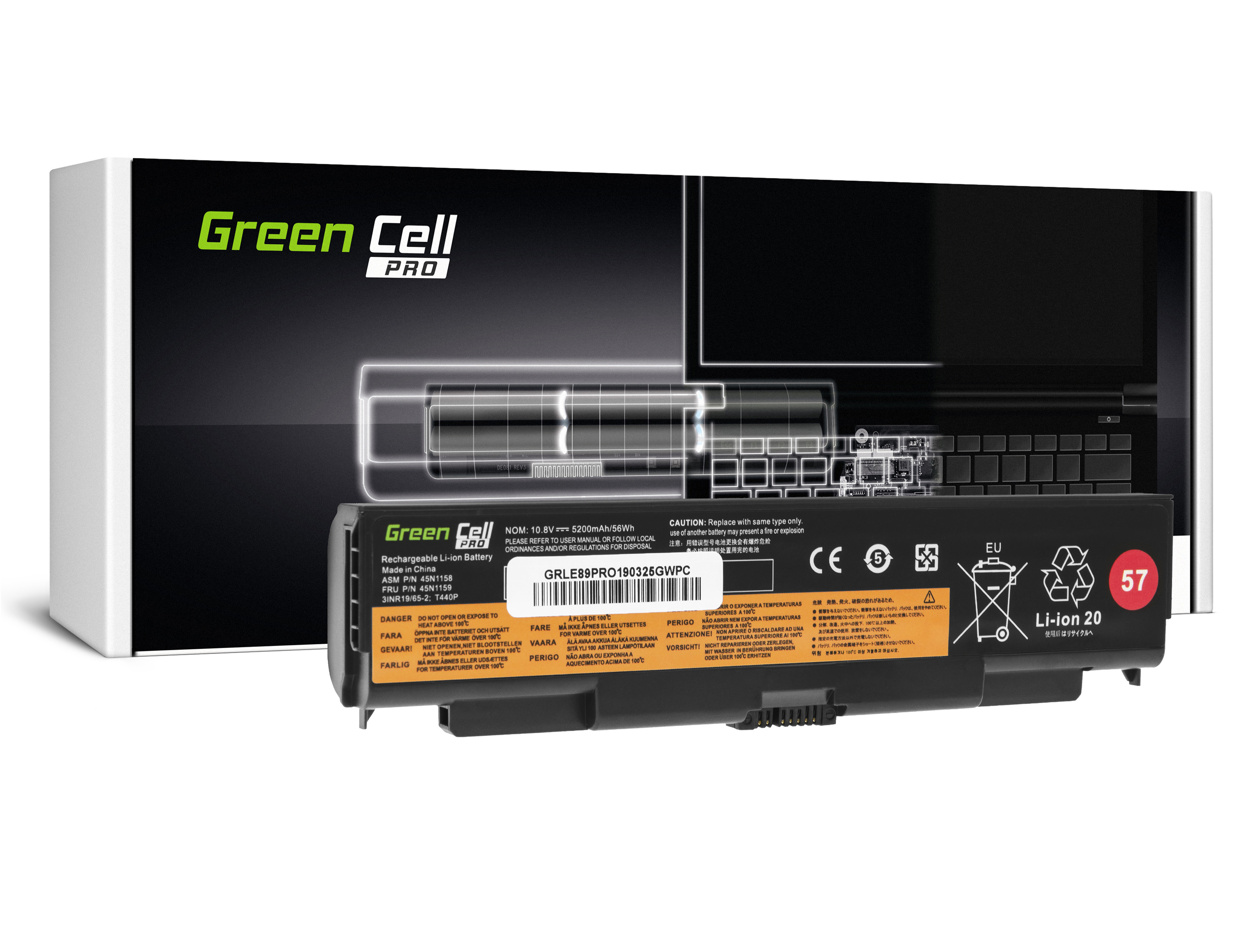 Green Cell LE89PRO Baterie Lenovo ThinkPad T440p T540p W540 W541 L440 L540 5200mAh Li-ion