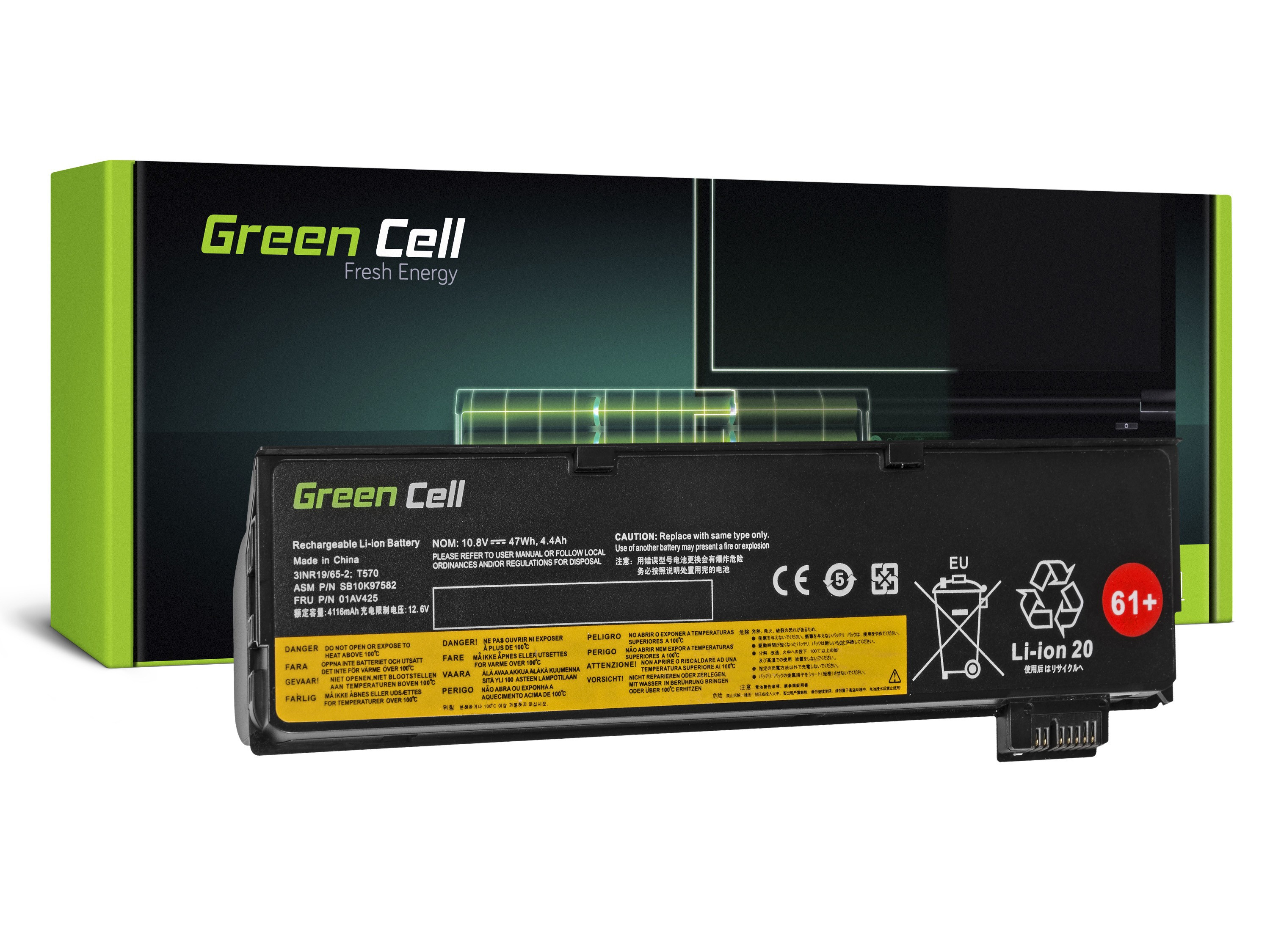 Green Cell LE95 Baterie Lenovo ThinkPad T470 T570 A475 P51S T25 4400mAh Li-ion