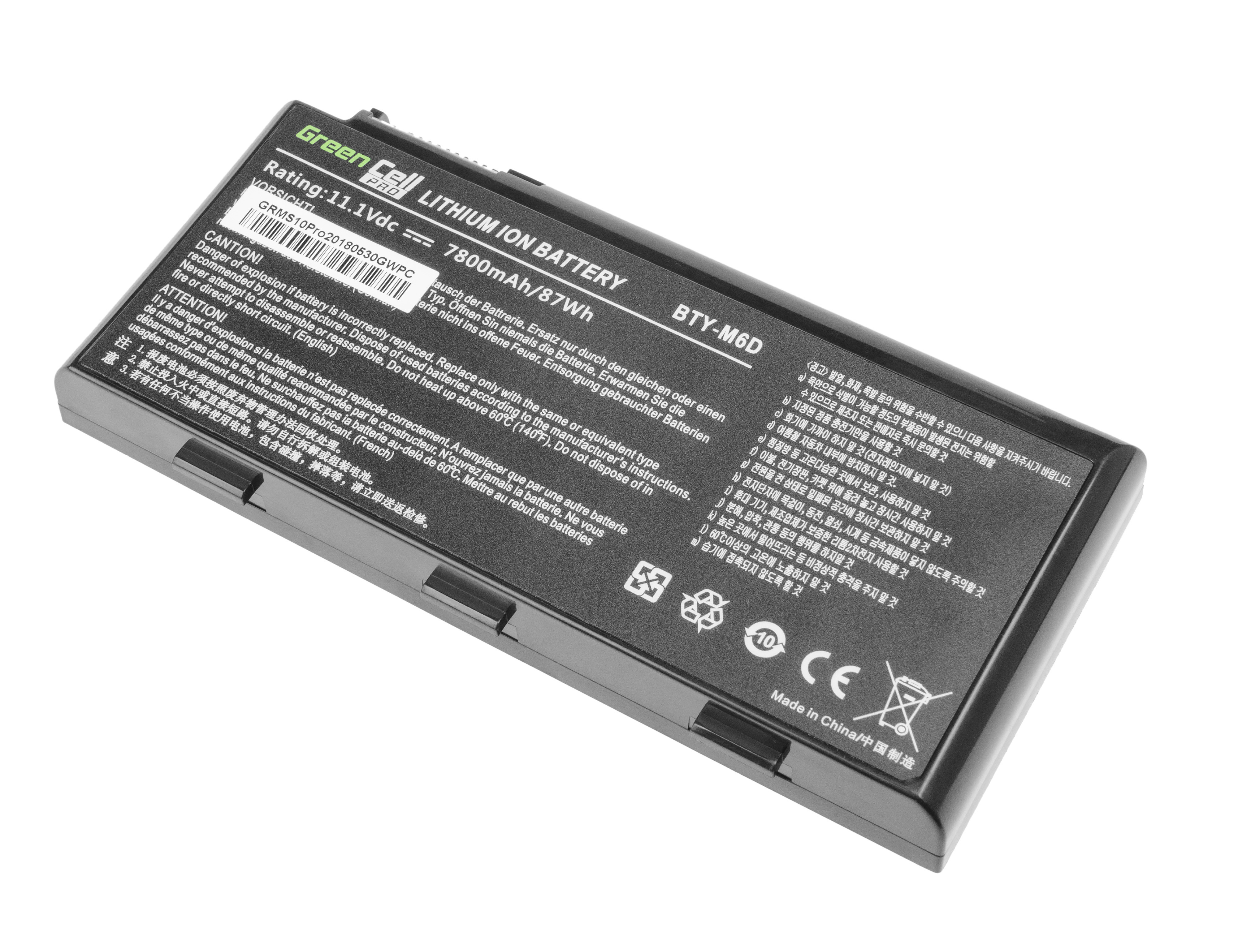 Green Cell MS10PRO Baterie MSI BTY-M6D do MSI GT60 GT70 GT660 GT680 GT683 GT780 GT783 GX660 GX680 GX780 7800mAh Li-ion