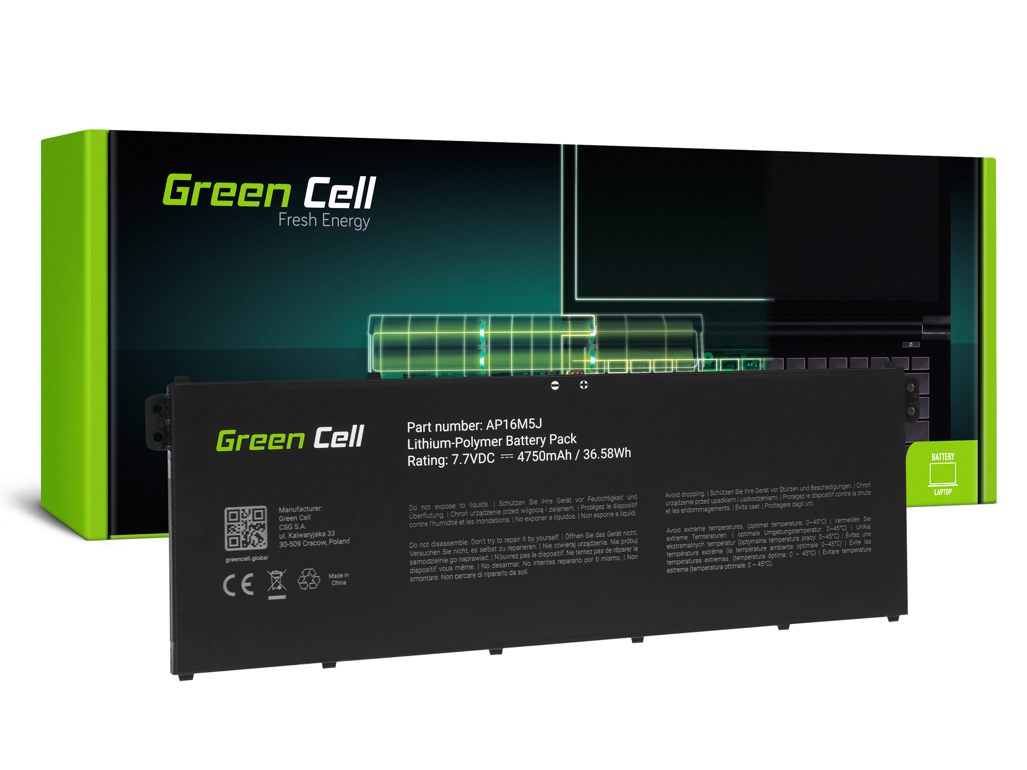 Green Cell AC73 Baterie Acer AP16M5J Acer Aspire 3 A315 A315-31 A315-42 A315-51 A317-51 Aspire 1 A114-31 4750mAh Li-Pol
