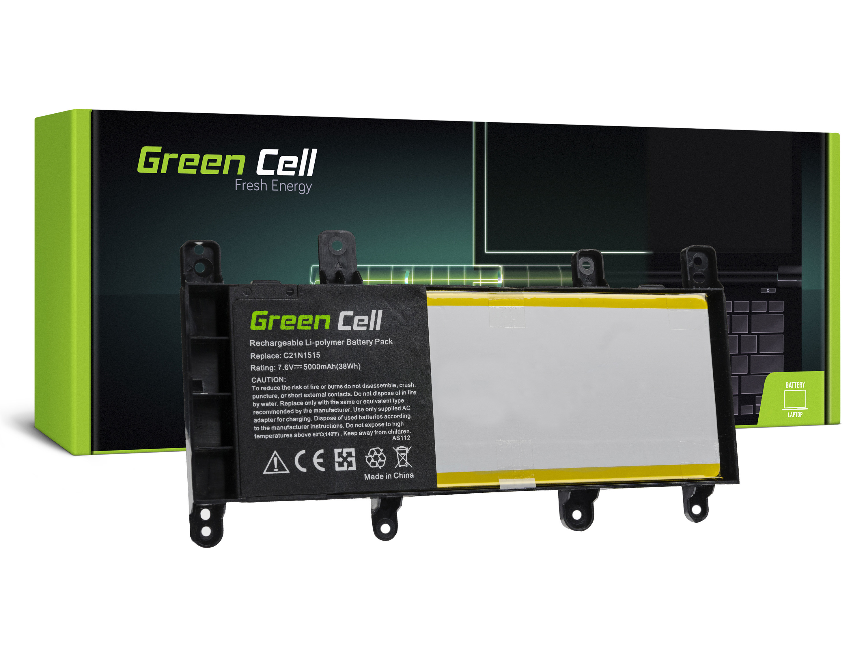 Green Cell AS112 Baterie C21N1515,Asus X756U X756UA X756UQ X756UV X756UX 5000mAh Li-Pol