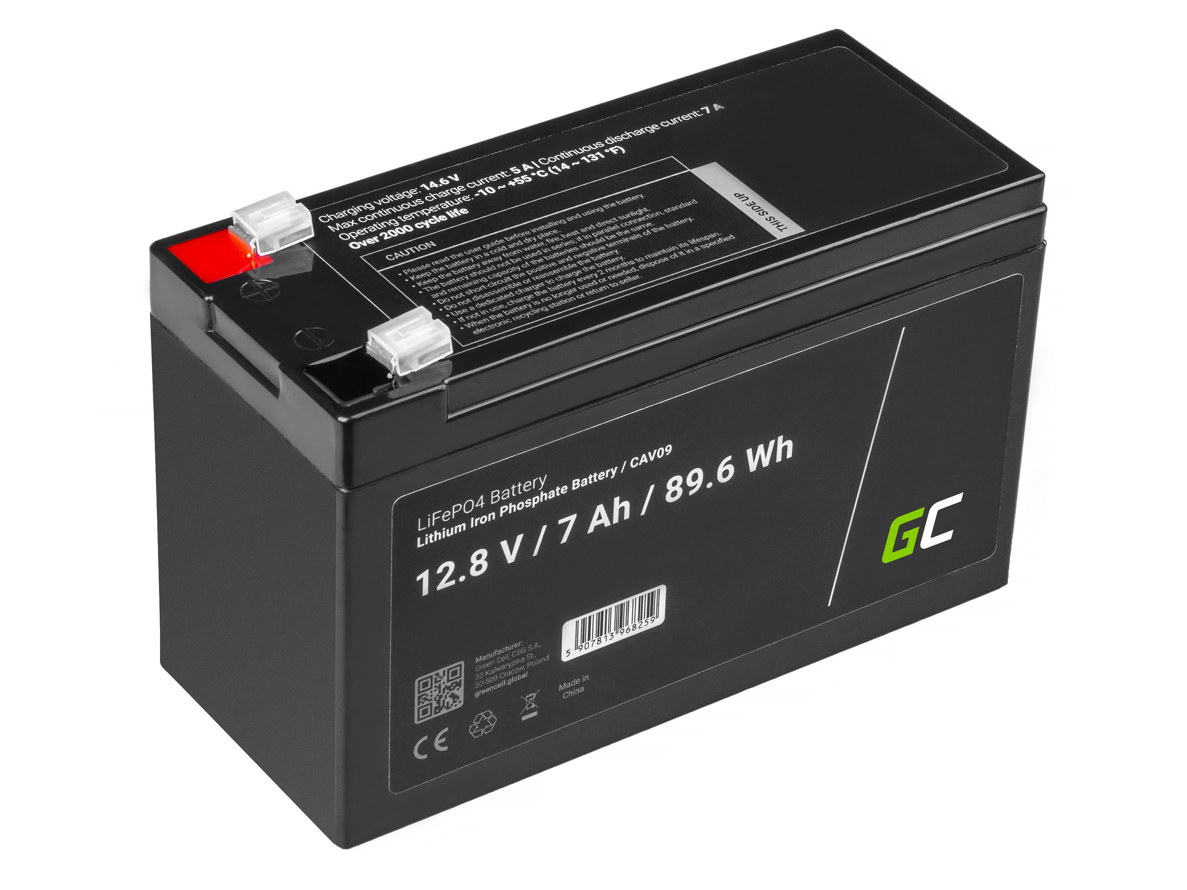 Baterie Green Cell LiFePO4 12V 12.8V 7Ah pro fotovoltaický systém, kempy a lodě