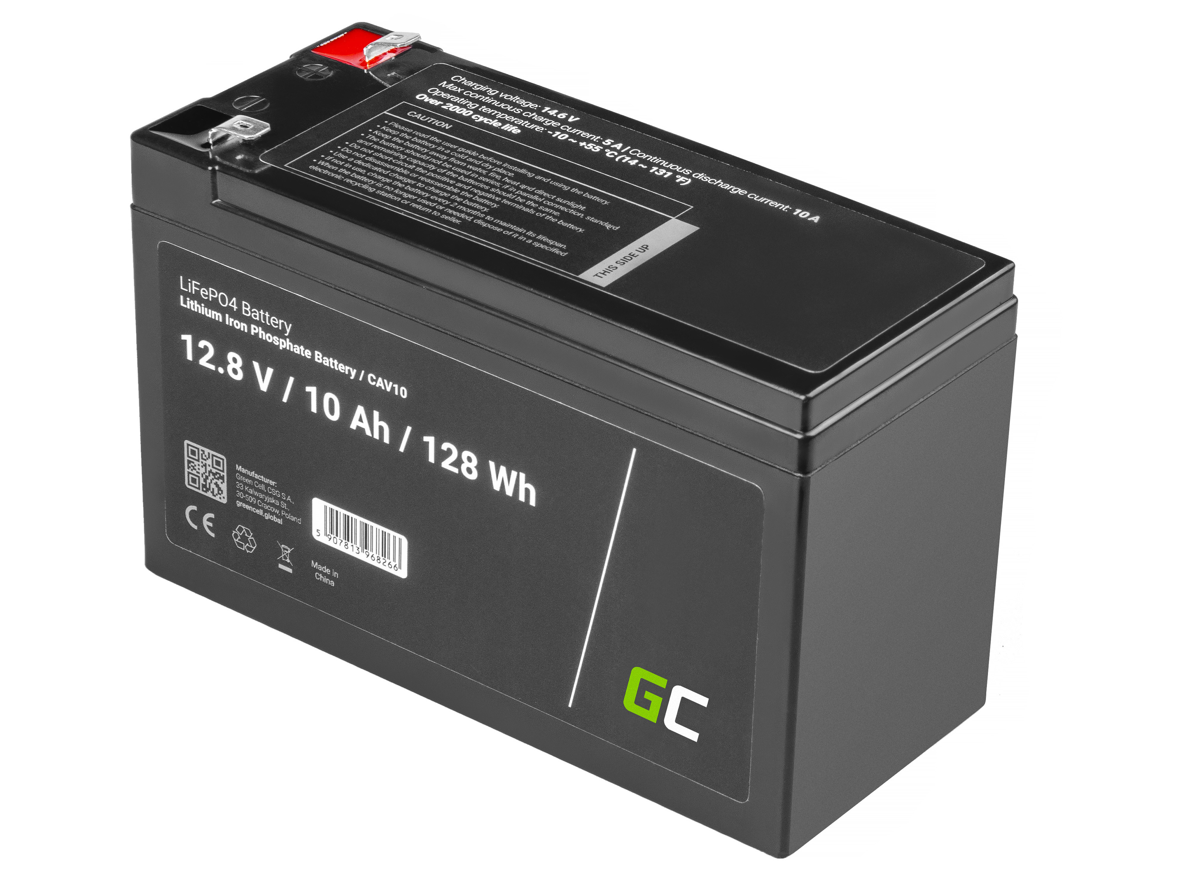 Baterie Green Cell LiFePO4 Green Cell 12V 12.8V 10Ah pro fotovoltaický systém, kempy a lodě