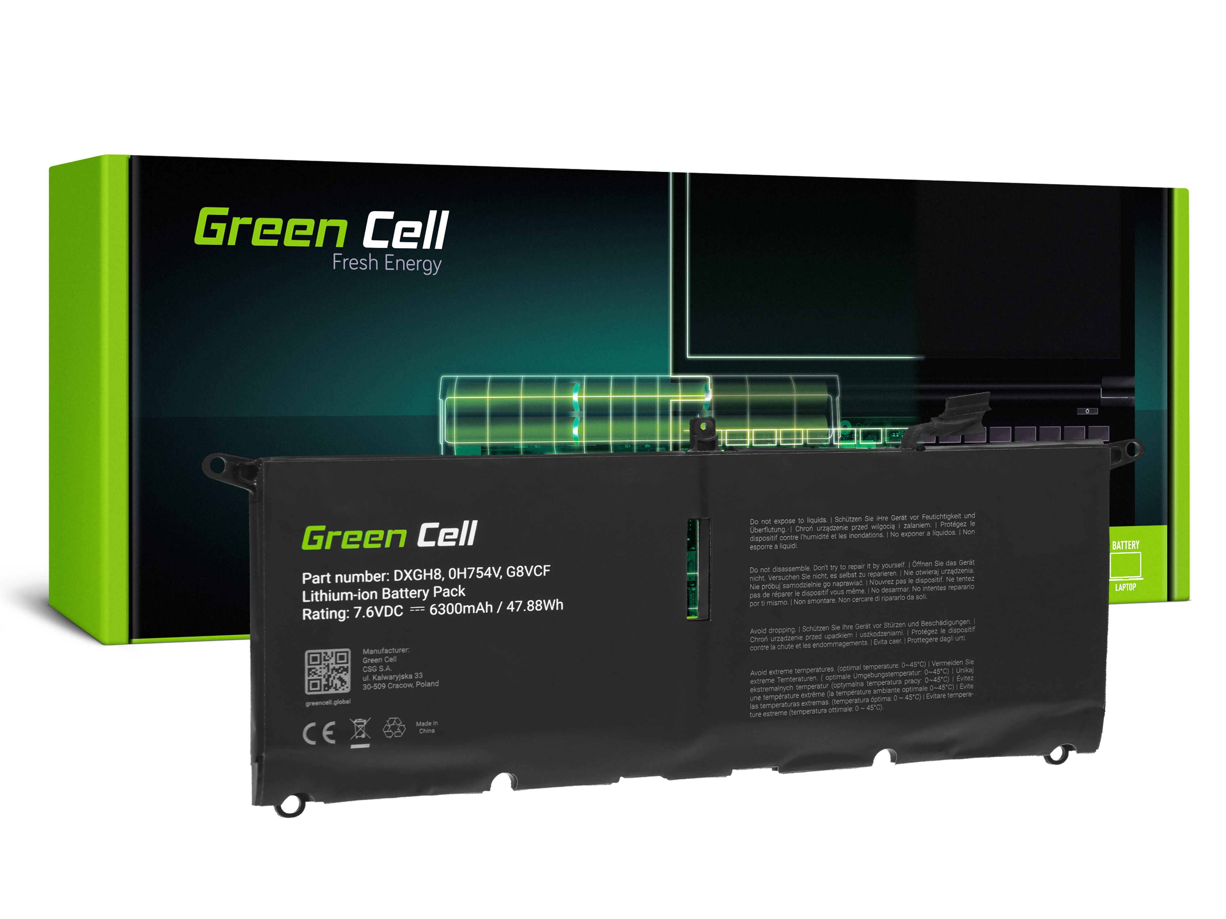 Green Cell DE143 Baterie Dell DXGH8, Dell XPS 13 9370 9380, Dell Inspiron 13 3301 5390 7390, Dell Vostro 13 5390 6300mAh Li-Pol
