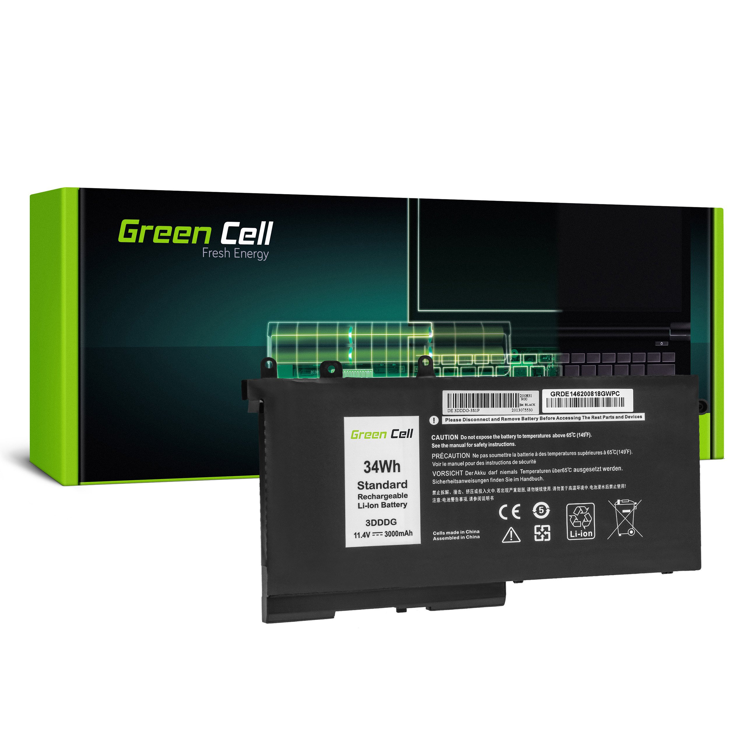 Green Cell DE146 Baterie Dell 3DDDG 93FTF, Dell Latitude 5280 5290 5480 5490 5495 5580 5590 3000mAh Li-Pol