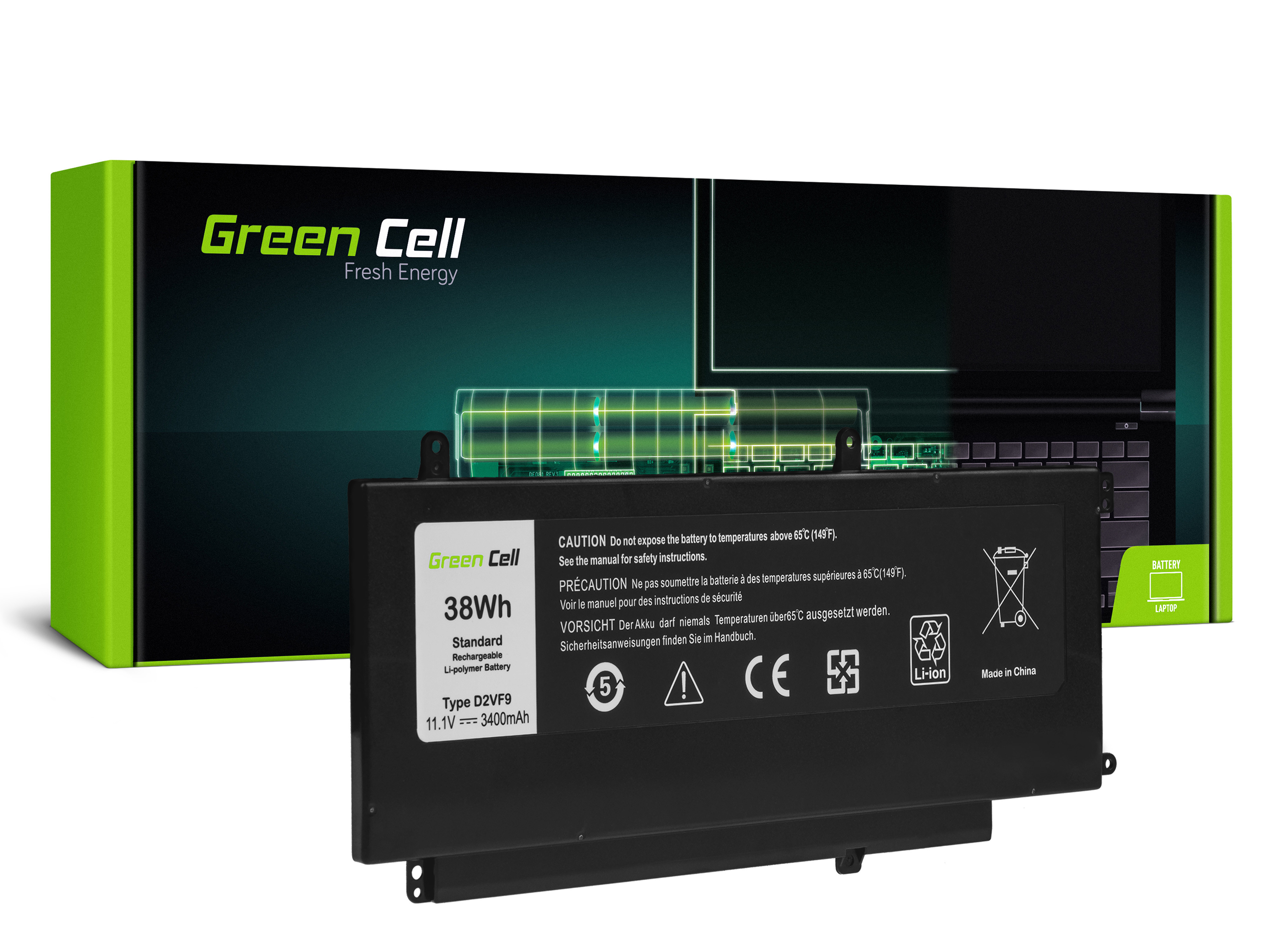 Green Cell DE147 Baterie Dell D2VF9, Dell Inspiron 15 7547 7548 Vostro 14 5459 3400mAh Li-Pol