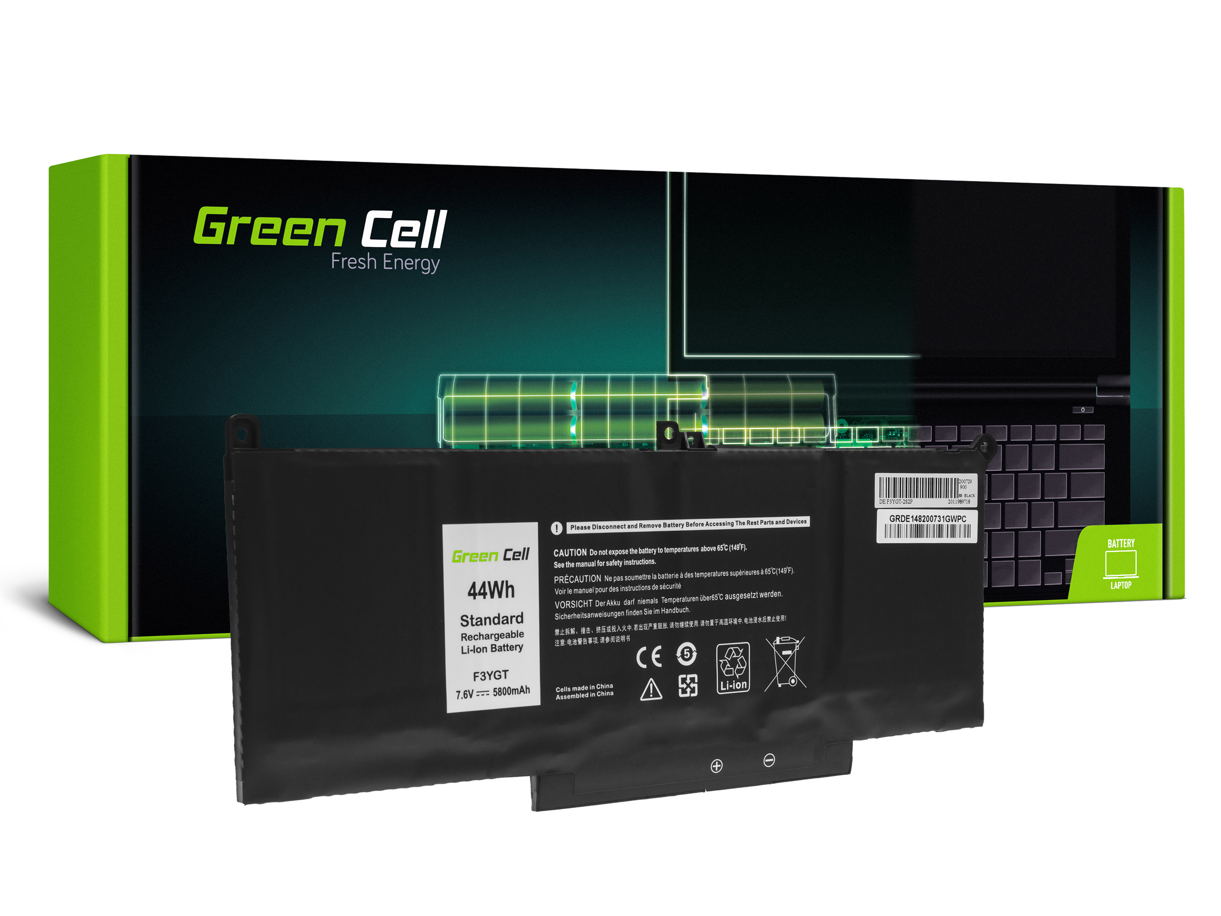 Green Cell DE148 Baterie Dell F3YGT, Dell Latitude 7280 7290 7380 7390 7480 7490 5800mAh Li-Pol