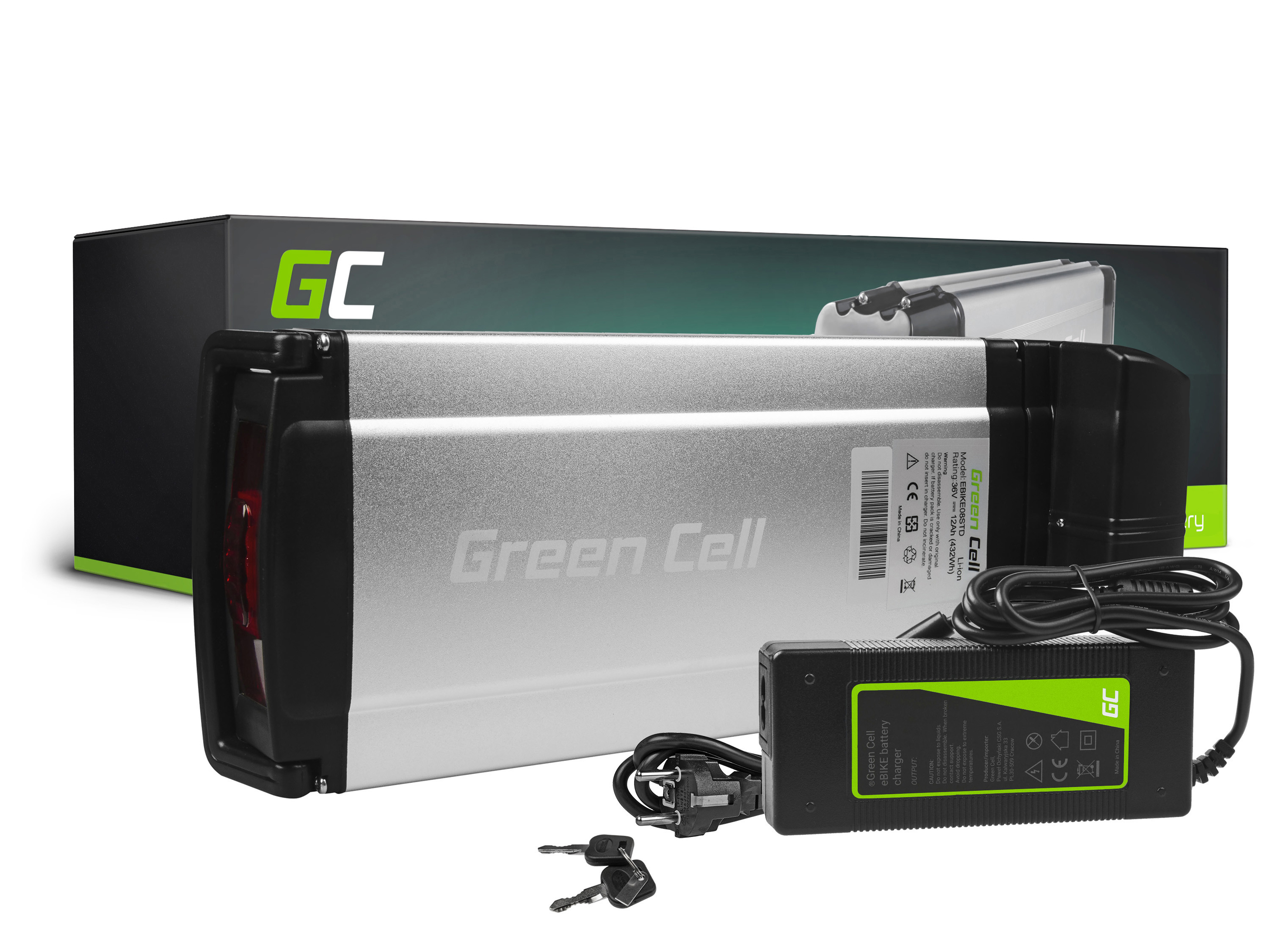 Green Cell EBIKE08STD Baterie pro Elektrokola Rear Rack s Nabíječkou 36V 12Ah 432Wh Li-Ion