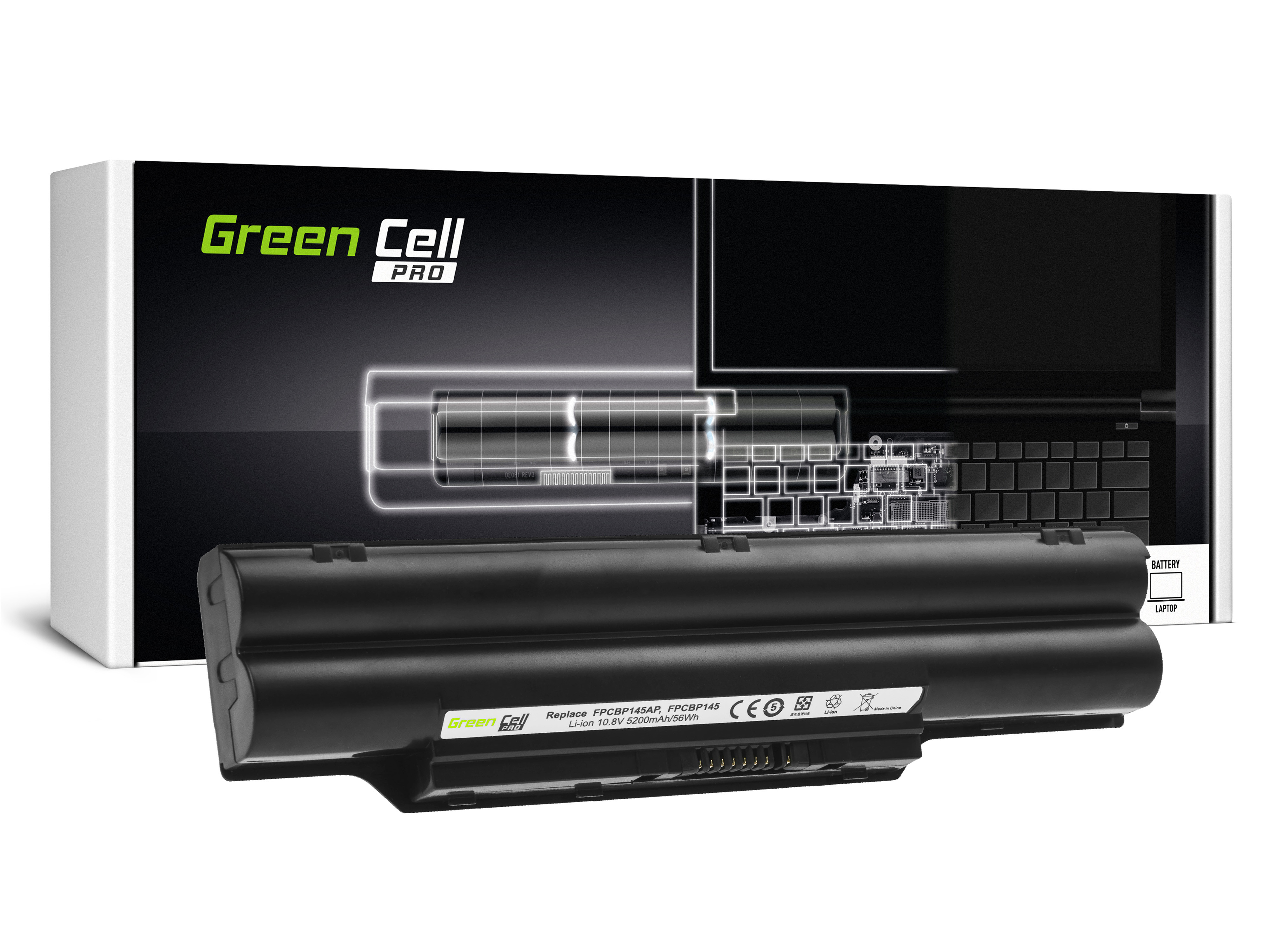 Green Cell FS07PRO Baterie Fujitsu-Siemens FPCBP145 FPCBP282 Fujitsu LifeBook E751 E752 E781 E782 P770 P771 P772 S710 S751 S752 S760 S761 S762 5200mAh Li-Ion