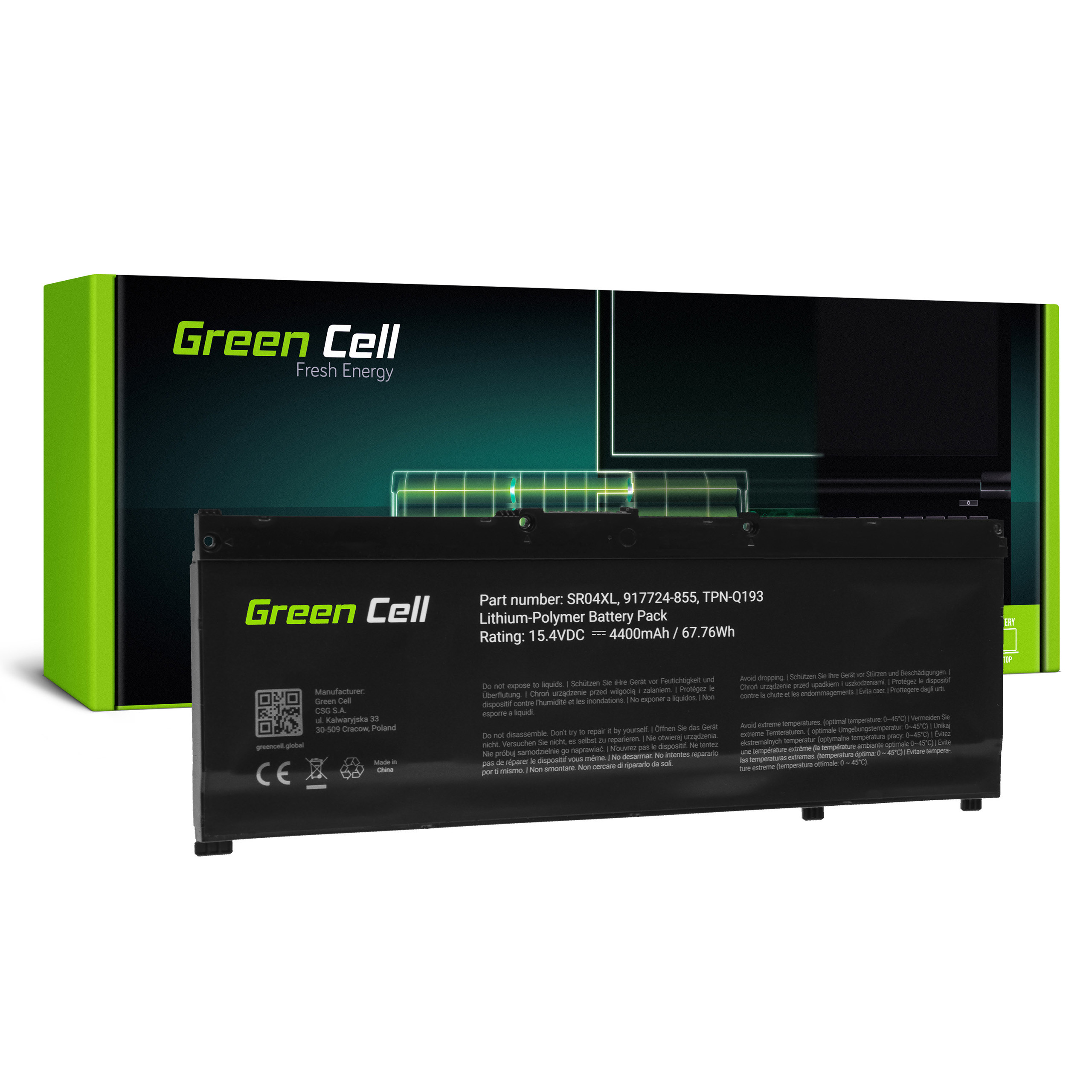 Green Cell HP172 Baterie HP SR04XL, HP Omen 15-CE 15-CE004NW 15-CE008NW 15-CE010NW 15-DC 17-CB, HP Pavilion Power 15-CB 4400mAh Li-Pol – neoriginální