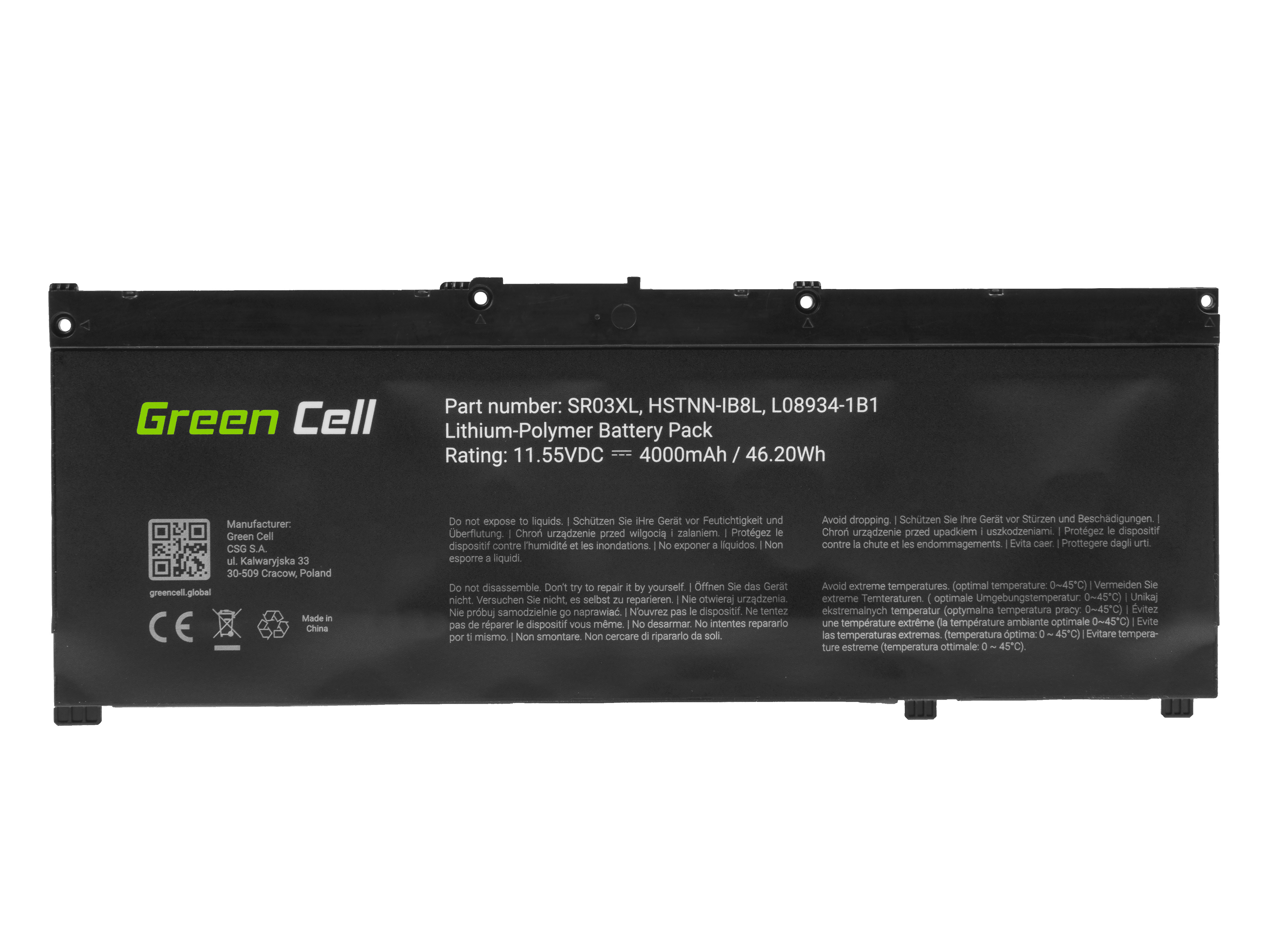 Green Cell HP170 Baterie HP SR03XL, HP Omen 15 15-DC 17 17-CB 17-CB0006NW 17-CB0014NW Pavilion Gaming 17 17-CD 17-CD0014NW 4000mAh Li-Pol