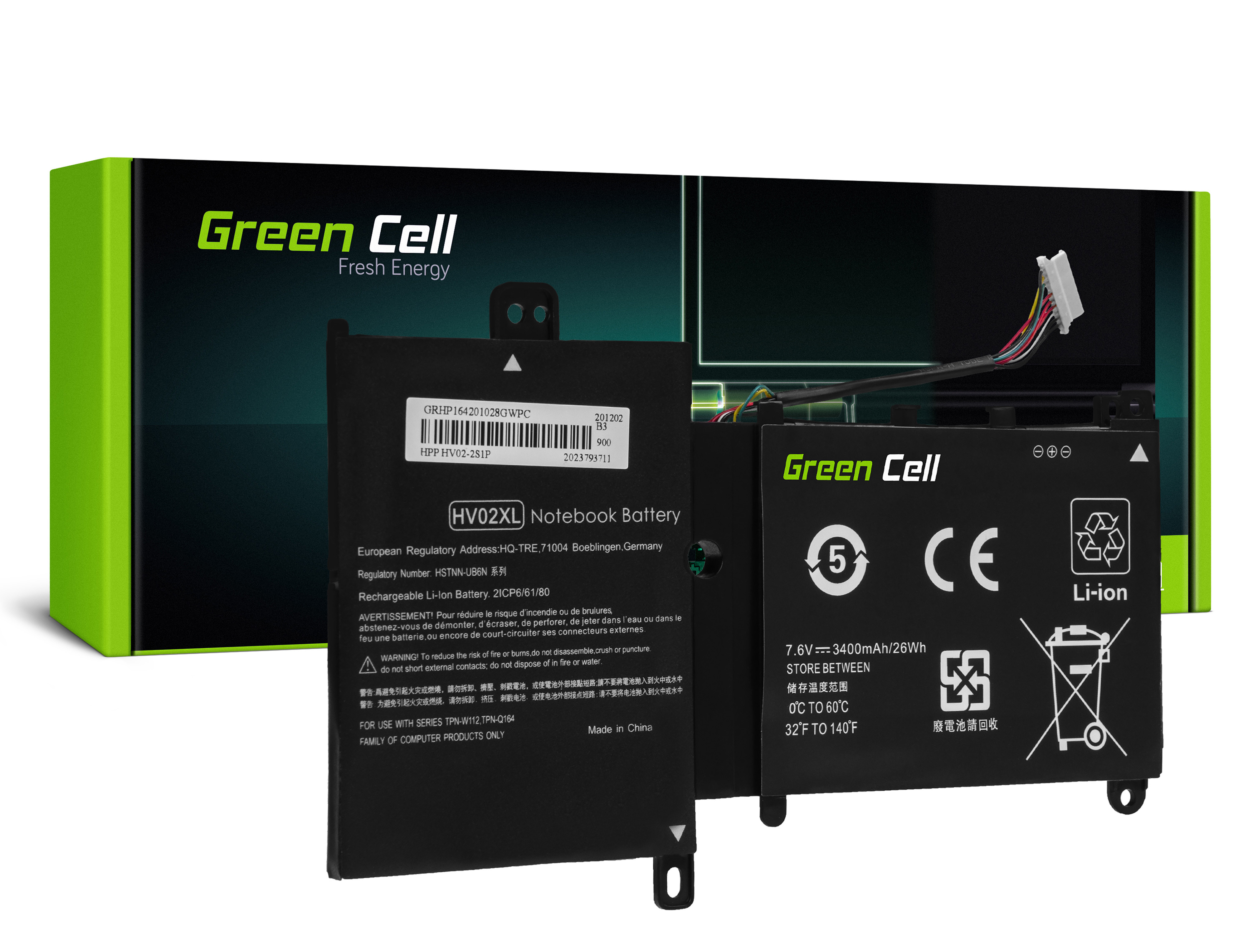Green Cell HP185 Baterie HP HV02XL HP Pavilion x360 11-K 11-K002NW 11-K102NW, HP Spectre 13-4000 13-4000NW 13-4100NW 3400mAh Li-Ion