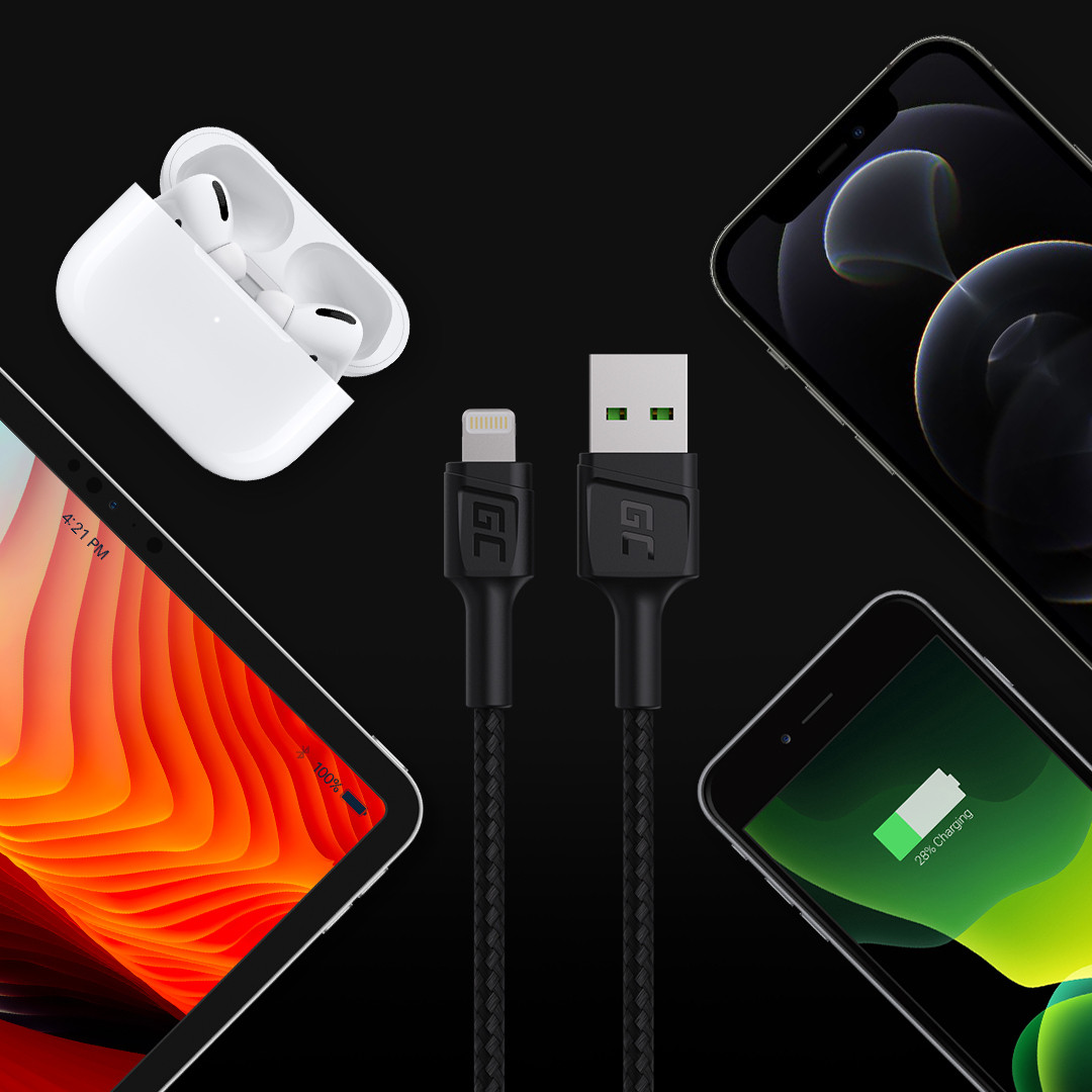 *Green Cell kabel GC PowerStream USB-A - Lightning 30cm pro iPhone, iPad, iPod, rychlé nabíjení Apple 2.4A